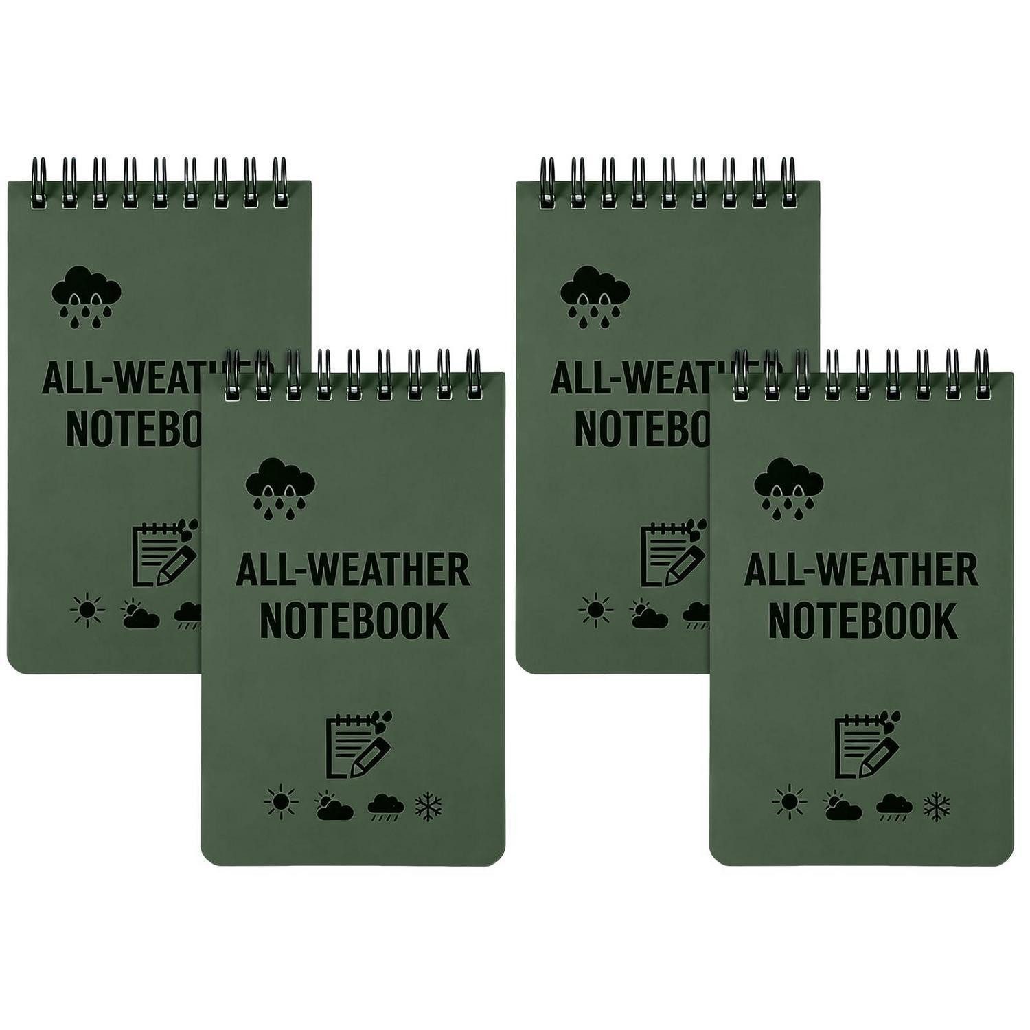 LuxusKollektion Notizblock Wasserfestes Notizbuch Klein 4er-Set Grün