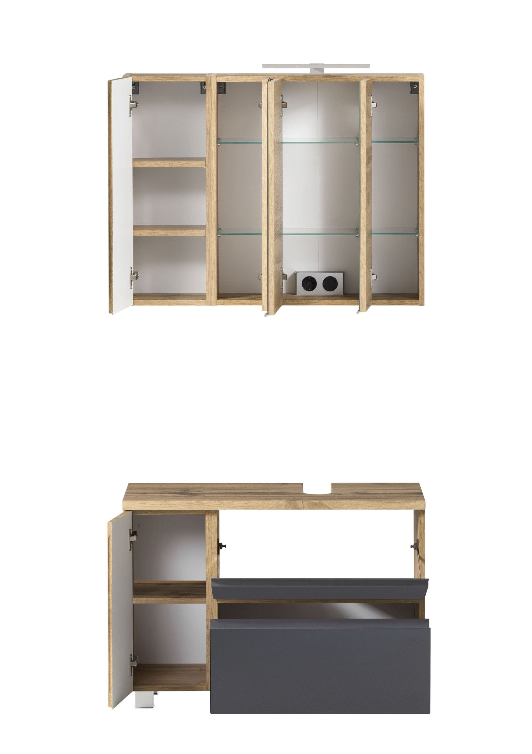 HELD MÖBEL Badmöbel-Set (2-tlg) in grau / Wotaneiche-Dekor - 85x195x35cm (BxHxT), (2-tlg)
