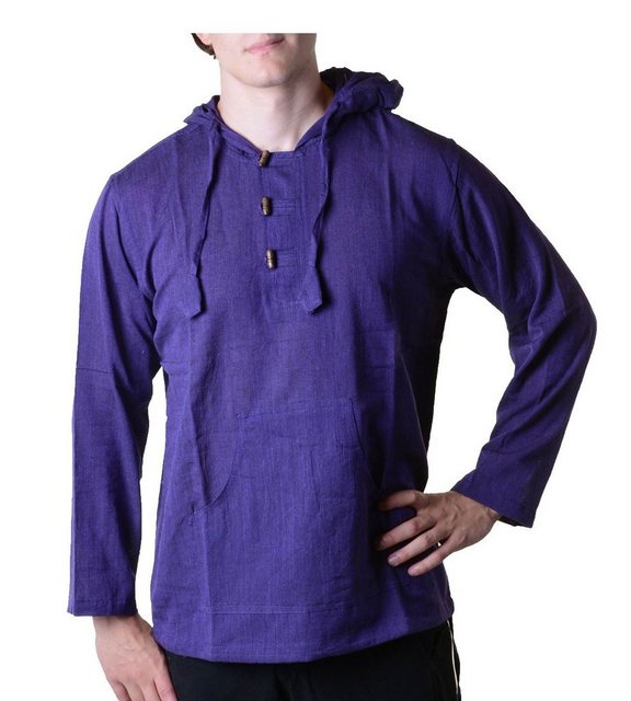 KUNST UND MAGIE Langarmhemd Nepal Fischerhemd Kurtha Einfarbig Hemd Poncho+ günstig online kaufen