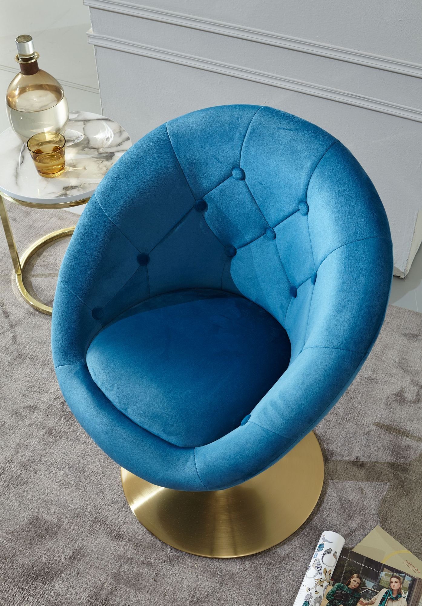 KADIMA DESIGN | Samtbezug, Armlehnen, 360° Blau | Blau Blau Drehfunktion mit Chesterfield-Chill-Sessel Drehbar ADDA & Loungesessel