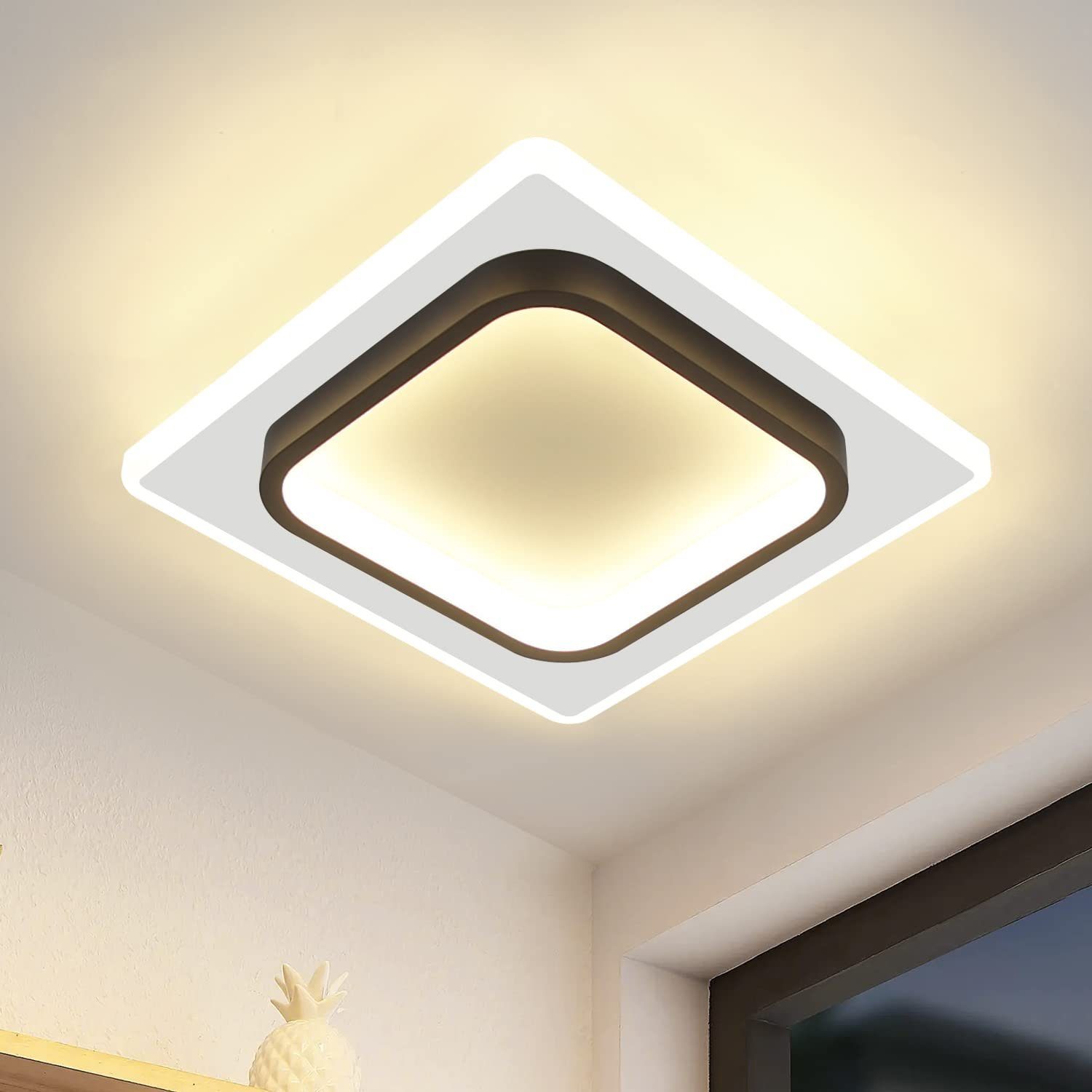 ZMH LED Deckenleuchte Modern Schwarz Weiß Design Acryl Wohnzimmerlampe, LED fest integriert, Warmweiß, Quadrat, 16W