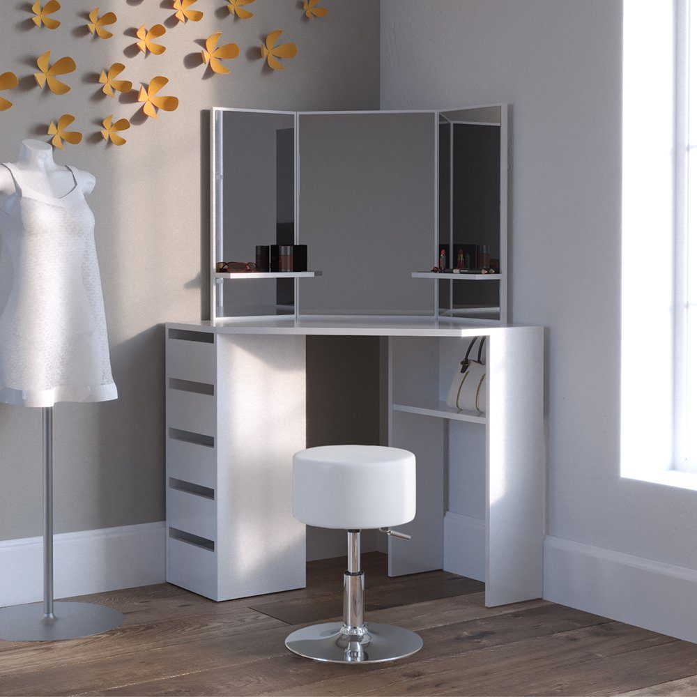 Vicco Schminktisch Arielle, Weiß, 110 cm mit Hocker