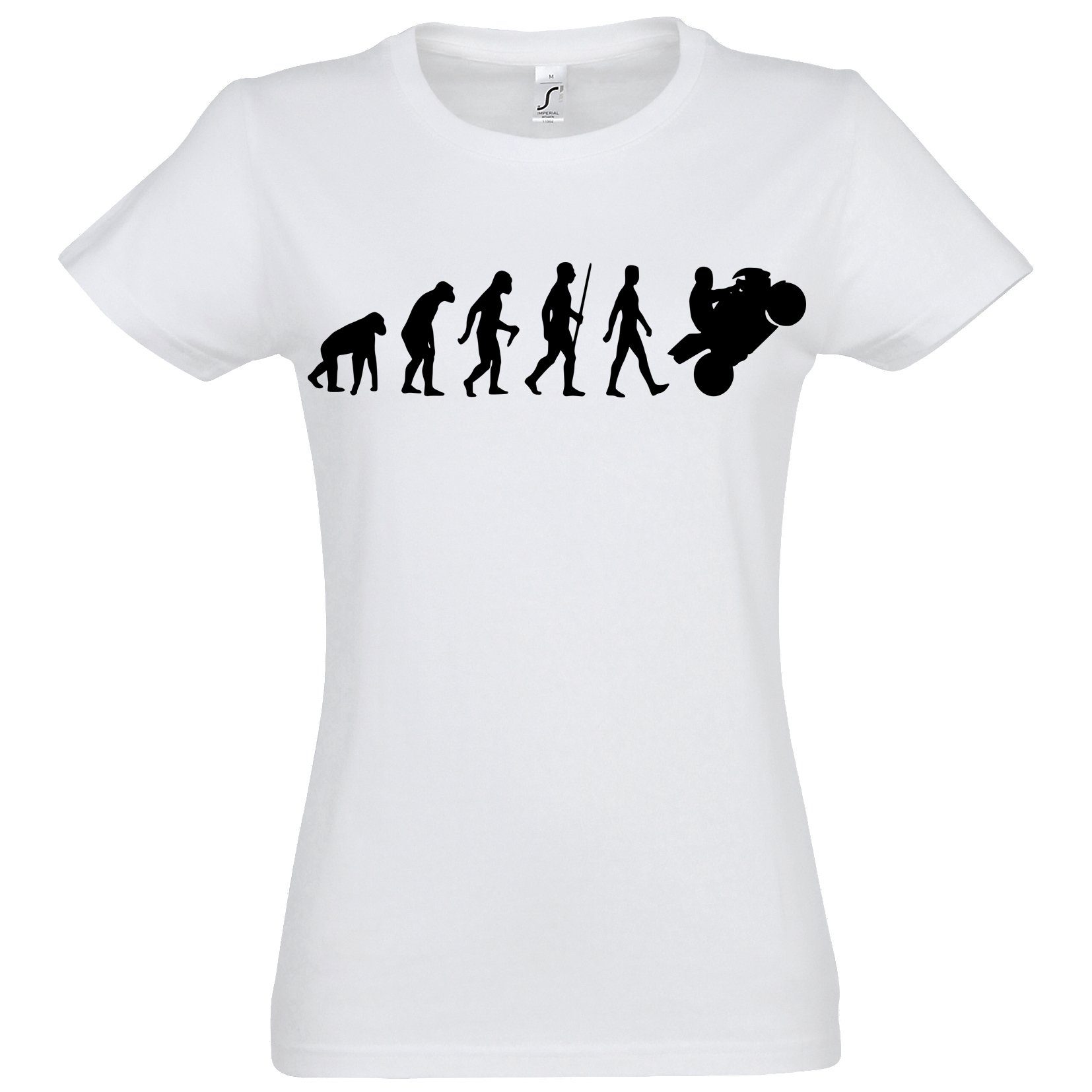 Youth Designz T-Shirt Evolution Motorrad Damen T-Shirt mit trendigem Motiv Weiß