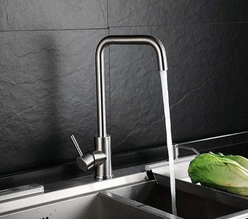 Homfa Waschtischarmatur Wasserhahn Küche Küchenarmatur Einhebelmischer 304 Edelstahl, 360° drehbar