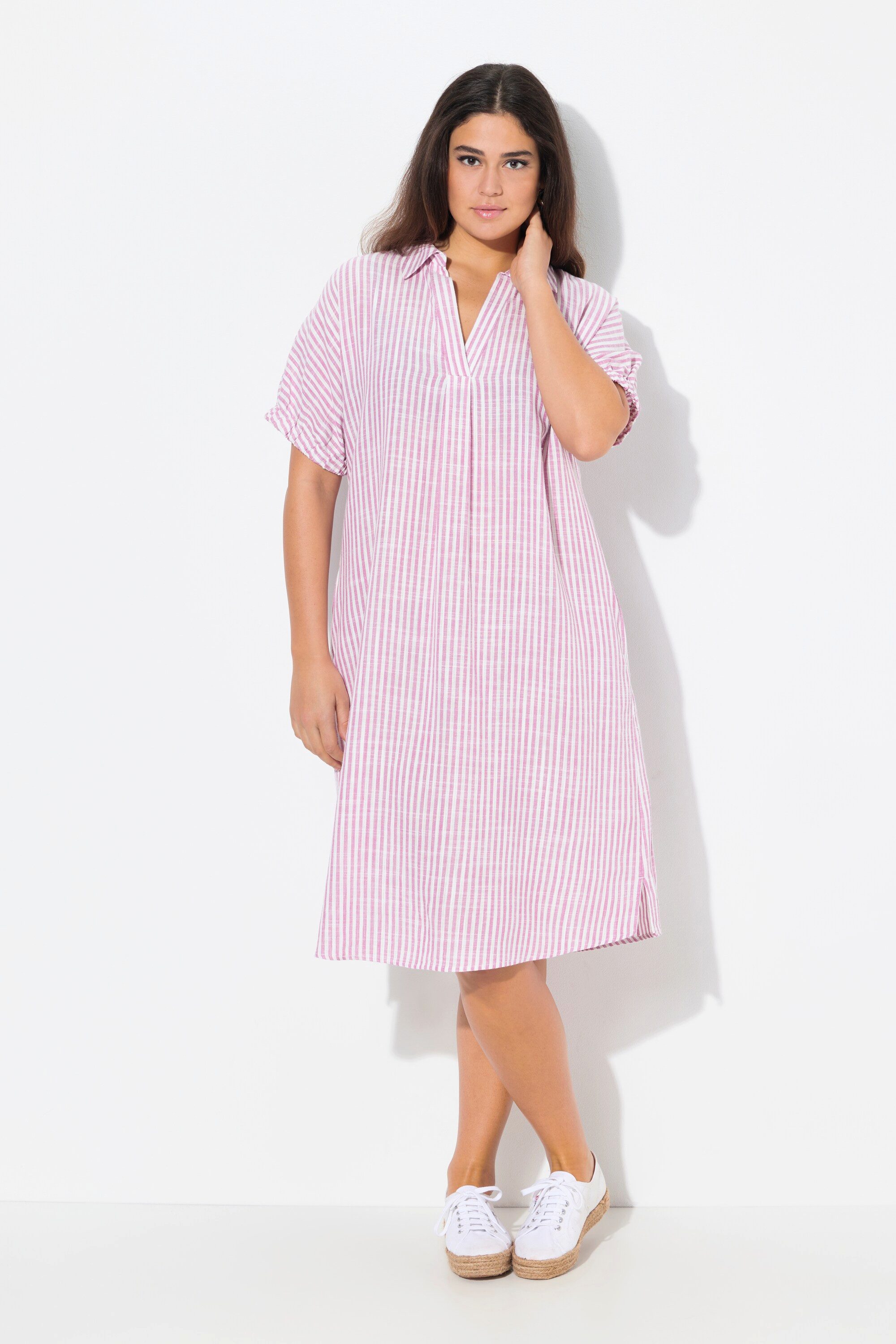 Ulla Popken Jerseykleid Leinenmix-Kleid Streifen Oversized günstig online kaufen