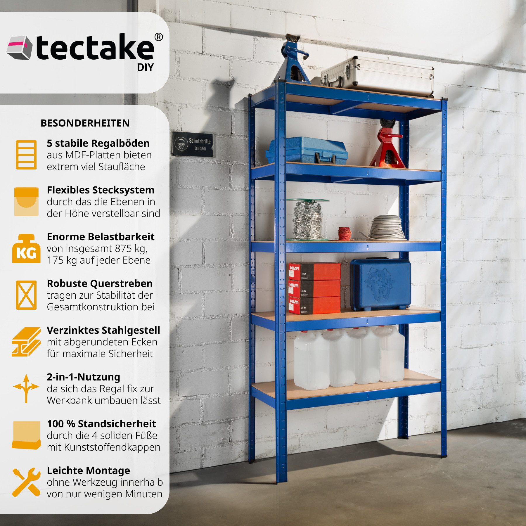 tectake Schwerlastregal, Komplett-Set, höhenverstellbare Einlegeböden günstig online kaufen