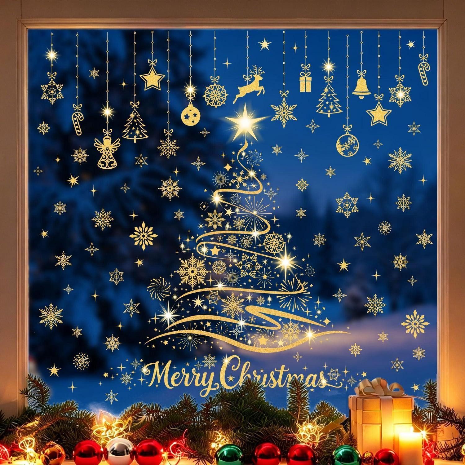 LuxusKollektion Fensterbild Fensterbilder Weihnachten Tannenbaum Gold 9er Set