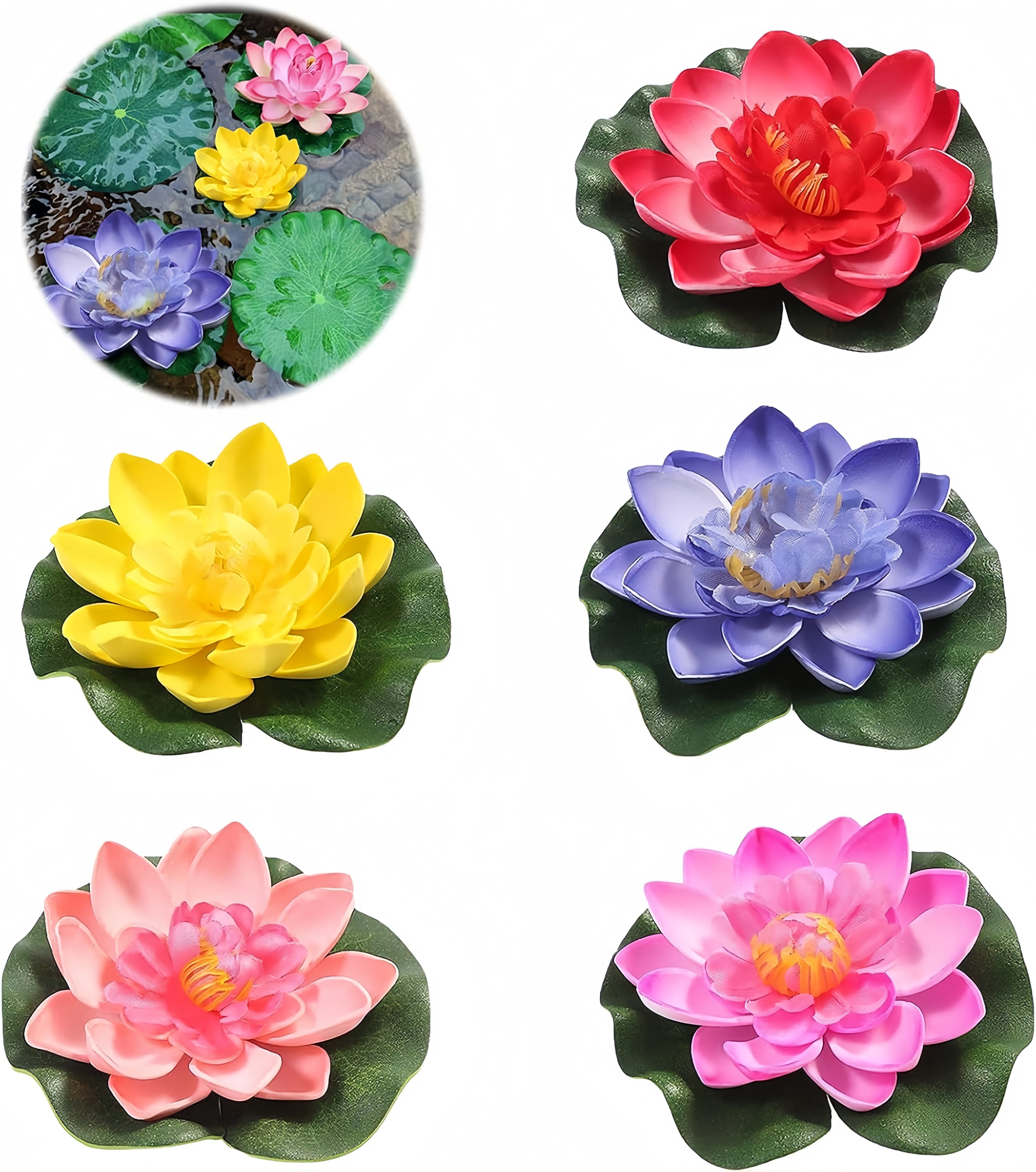 Kunstblumenstrauß 5 künstliche schwimmende Seerosen – Deko für Teich & Pool, FOUORTUNATE-BEE, 5er Set künstliche Seerosen, schwimmende Teichdeko