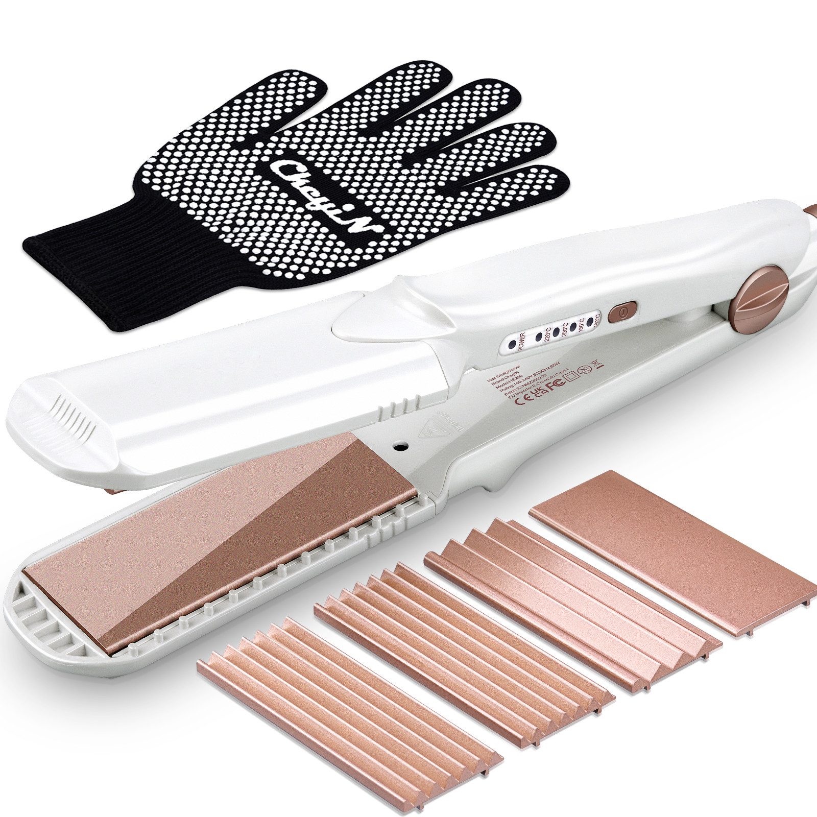 CkeyiN Pro Welleneisen Kreppeisen für Haare,Ceramic Crimp,Haarglätter Keramik, weiß, 3 in 1 Haarglätter Set Krepp Haareisen Multistyler