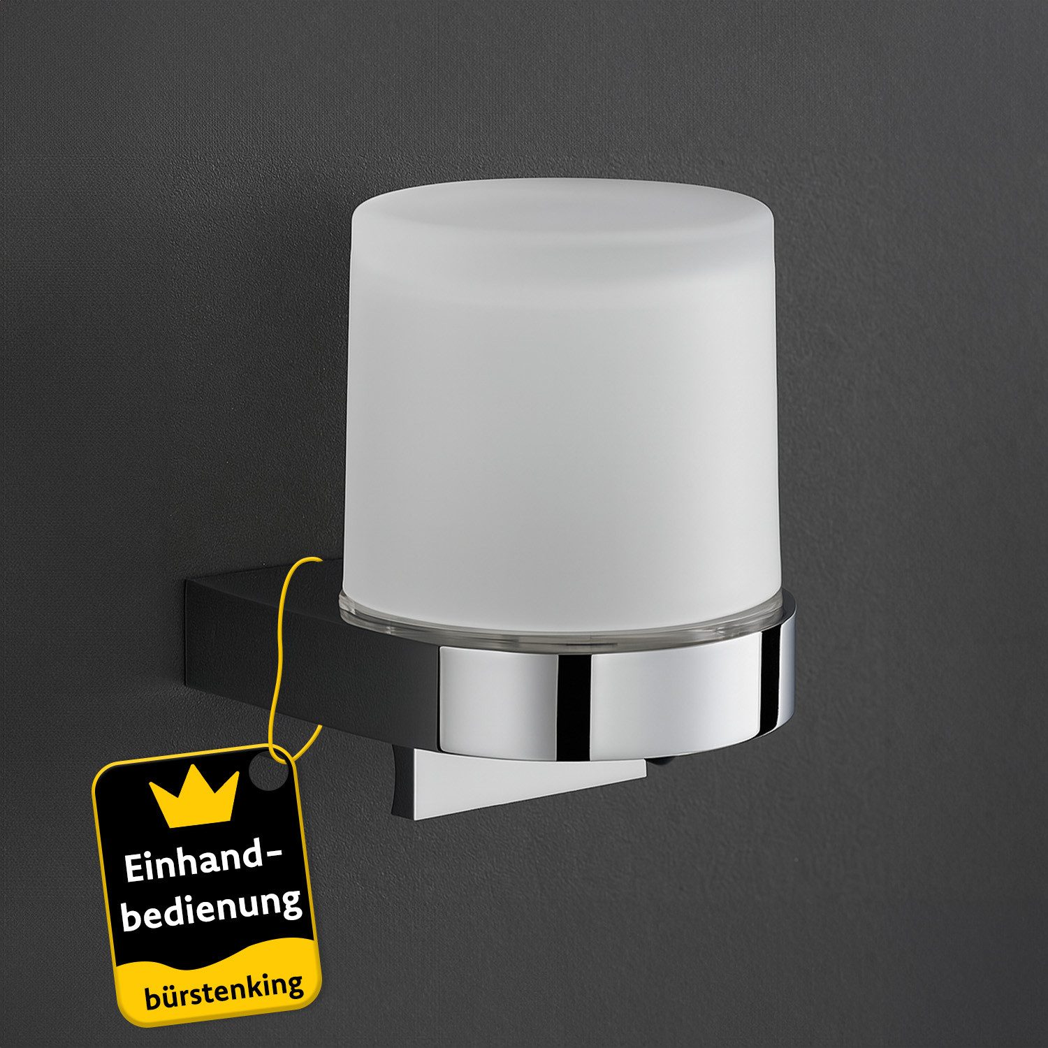 Bürstenking Seifenspender aus Kristallglas satiniert – 150 ml, Wandmontage, Einhandbedienung, 150 ml Flüssigseifenspender