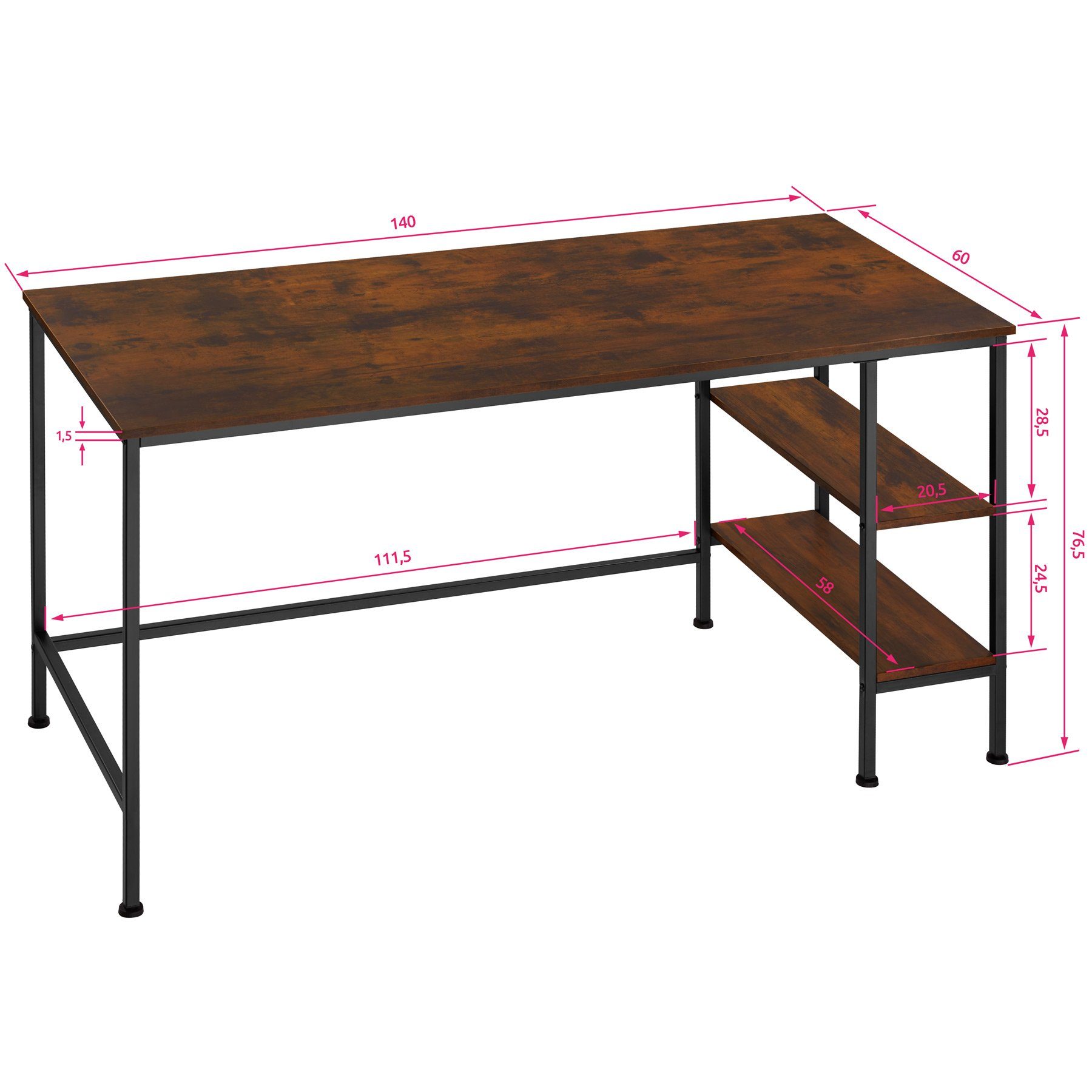 tectake Donegal dunkel, Industrial rustikal Holz (1-St., tlg) 1 Schreibtisch