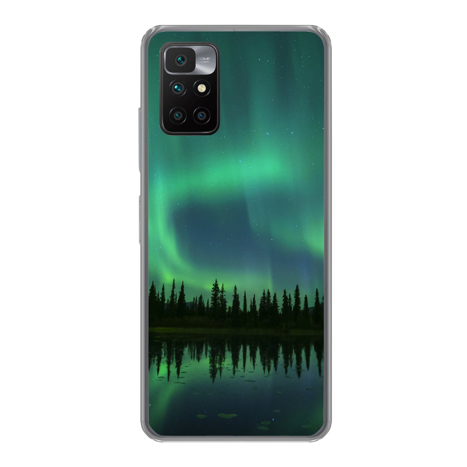 MuchoWow Handyhülle für Xiaomi Redmi 10 Nordlicht - Bäume - Wasser - Alaska, Phone Case, Silikon, Schutzhülle Dünn