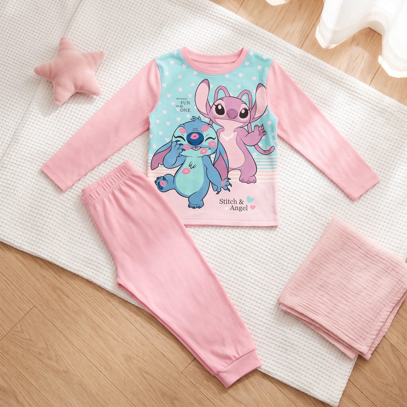 Disney Schlafanzug Disney Stitch Kinder Mädchen Schlafanzug Pyjama Shirt Hose Gr. 98-140 100% Baumwolle