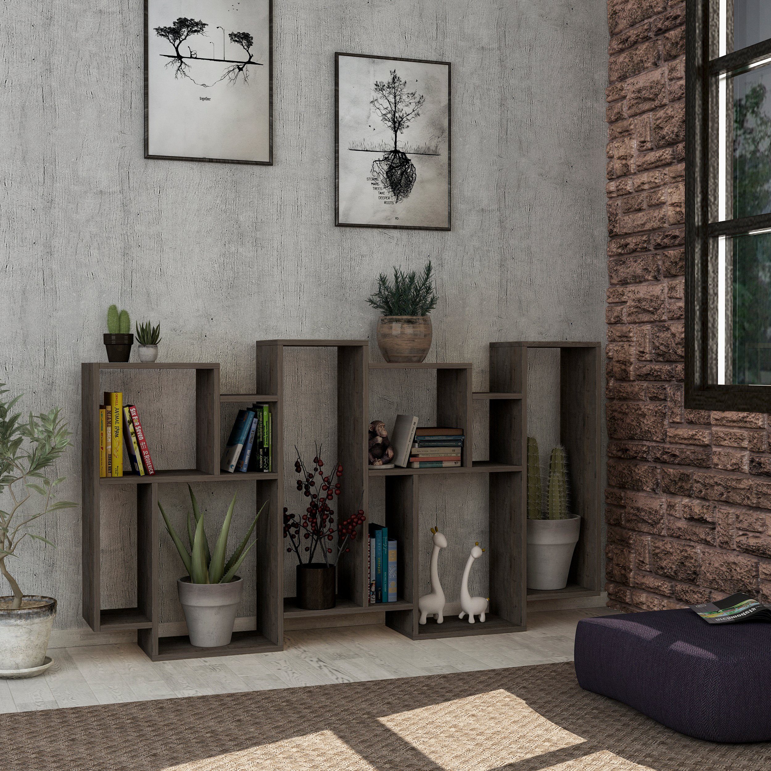Decortie Bücherregal Karmato, Standregal Bücherregal Holz Wohnzimmer, 96 x 25,5 x 168,5 cm
