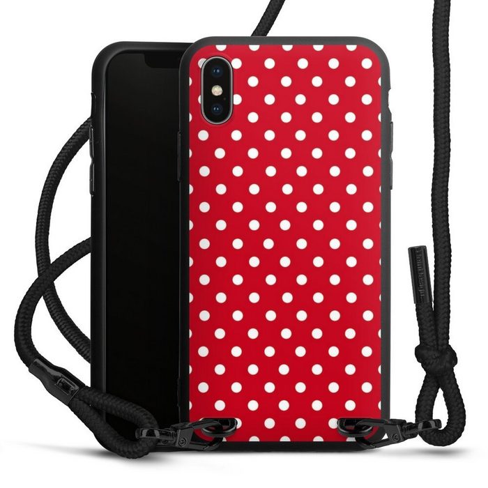 DeinDesign Handyhülle Punkte Retro Polka Dots Polka Dots - dunkelrot und weiß Apple iPhone X Premium Handykette Hülle mit Band Case zum Umhängen