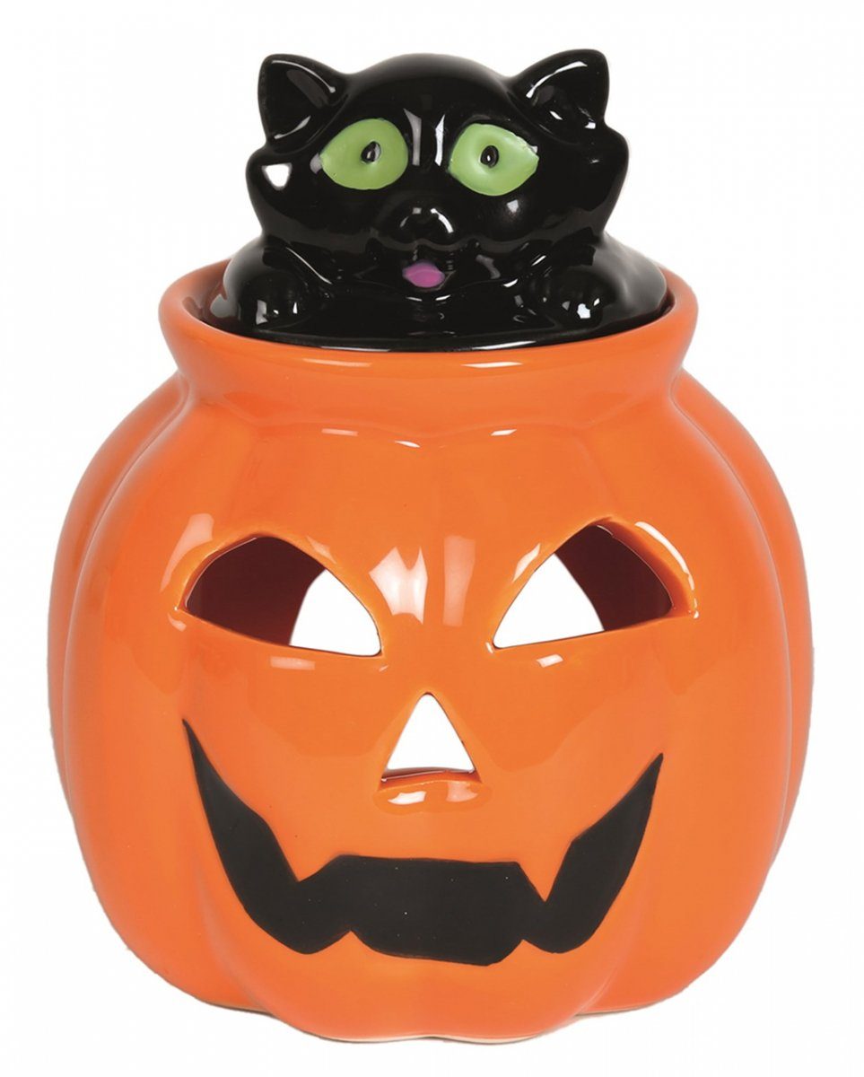 Horror-Shop Свечиständer Halloween Kürbis mit Katze Teelicht Lampe für Duft