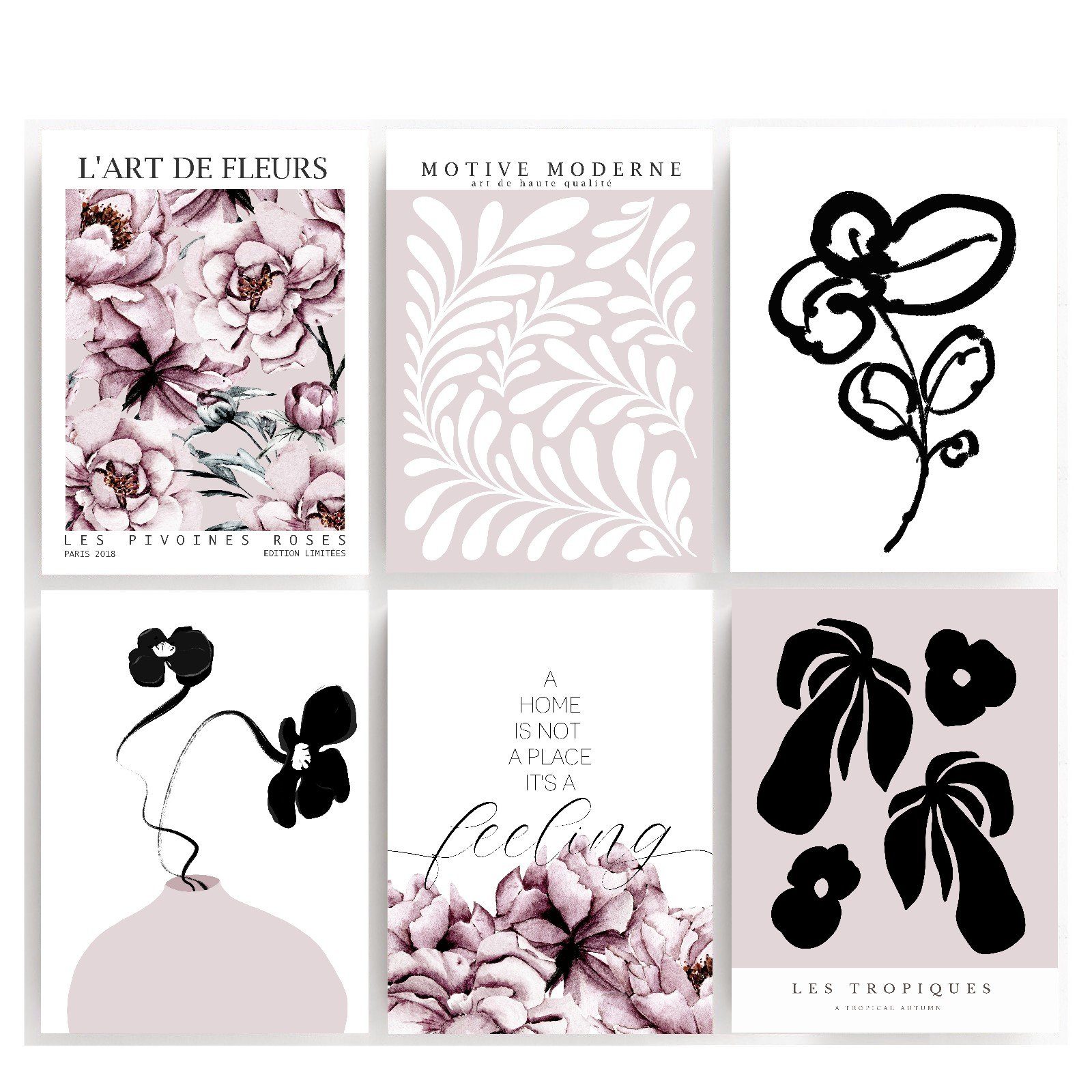 homestyle-accessoires Poster Bilderset Wandbilder Bilder HOME IS A FEELING 6er SET, - Ohne Bilderrahmen - sorgfältige & sichere Verpackung