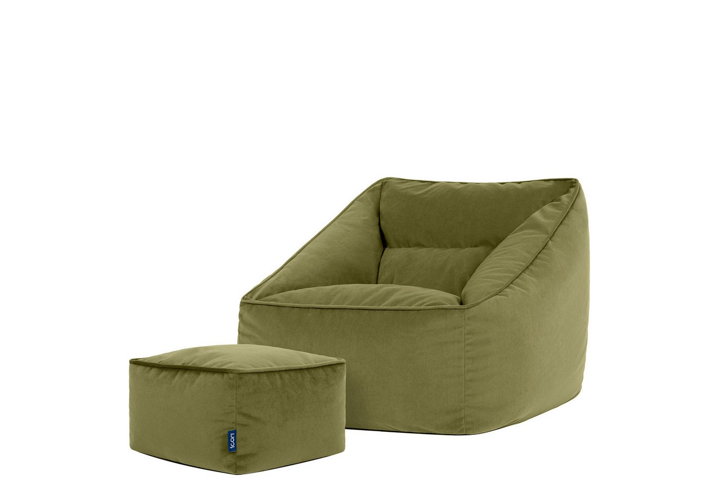 icon Sitzsack Riesen Sessel aus Samt „Natalia" mit Hocker (Spar-Set, 1 x Sitzsack-Sessel, 1 x Fußhocker), Sitzsack XXL, Made in Germany, für Erwachsene & Kinder, für Wohnzimmer