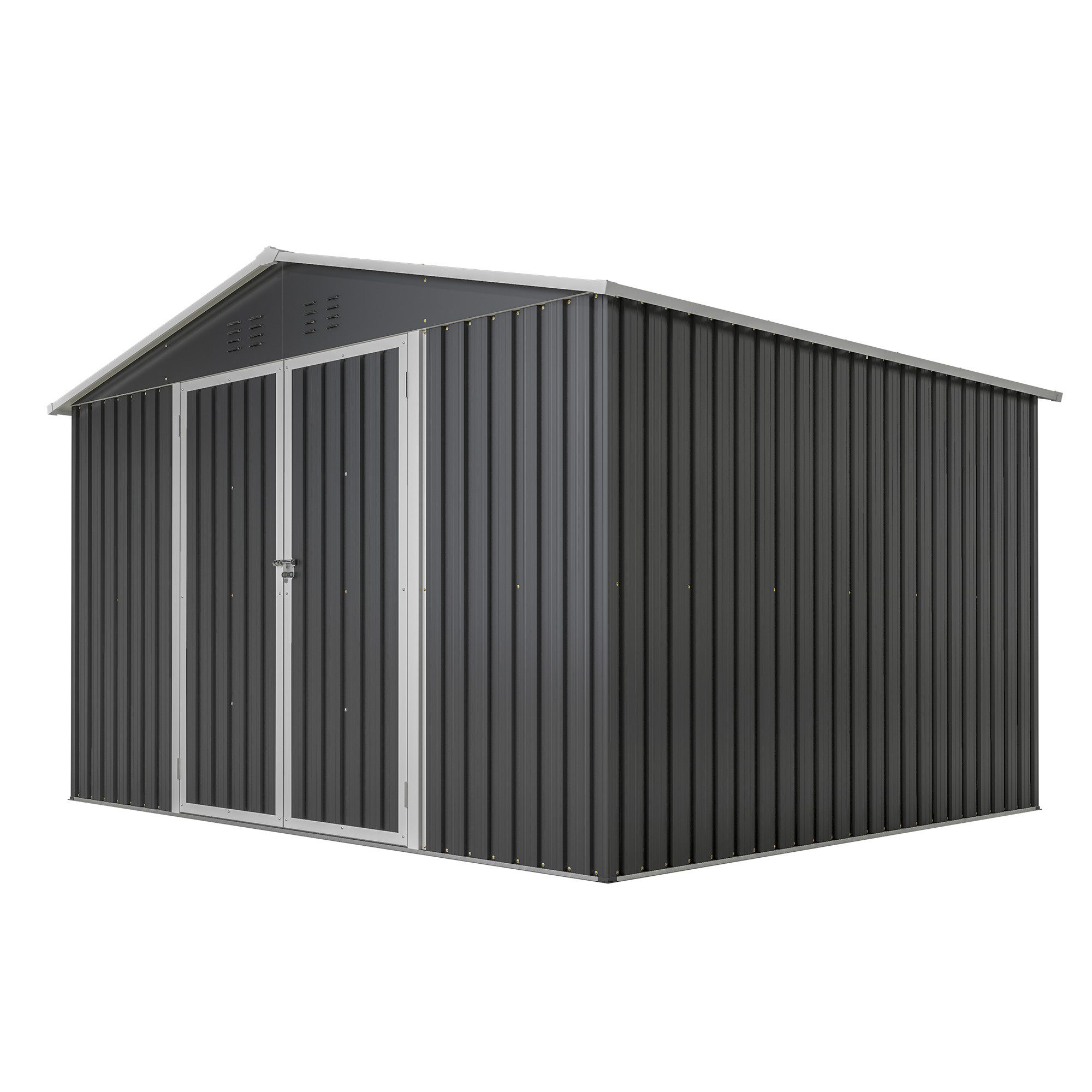 Blossom Gartenhaus Gerätehaus Metall Geräteschuppen 300x252x191 cm, Satteldach, Schwarz, Gartenhaus mit Metallfundament, Belüftung & abschließbaren Flügeltüren