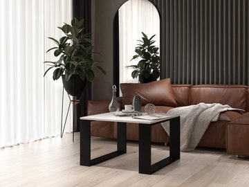 Home Collective Couchtisch Beistelltisch Loft Design, kratzfeste Oberfläche, Wohnzimmer Couch, Tisch Beistell 67x67x40 cm (LxBxH), weiß schwarz