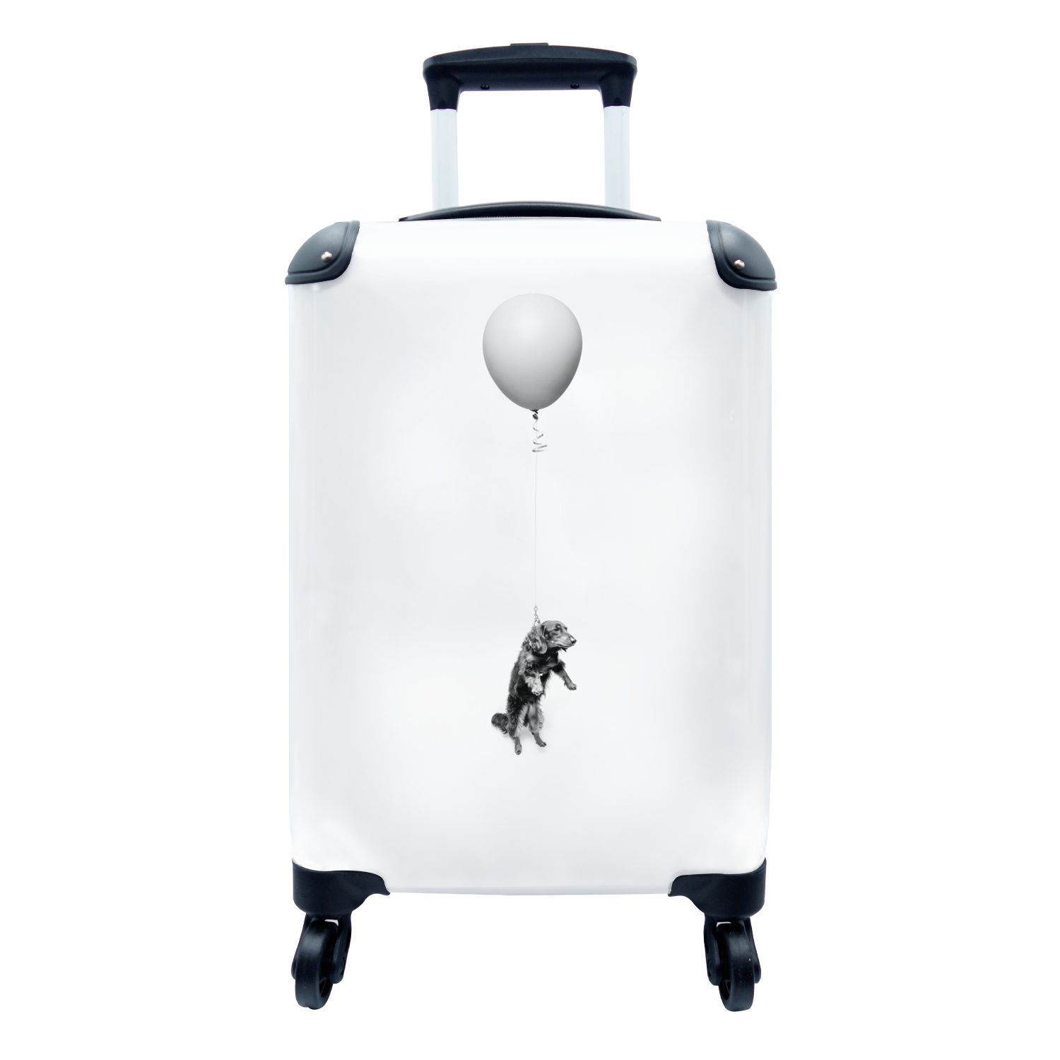 MuchoWow Handgepäckkoffer Dackel auf einem Luftballon - schwarz und weiß, 4 Rollen, Reisetasche mit rollen, Handgepäck für Ferien, Trolley, Reisekoffer