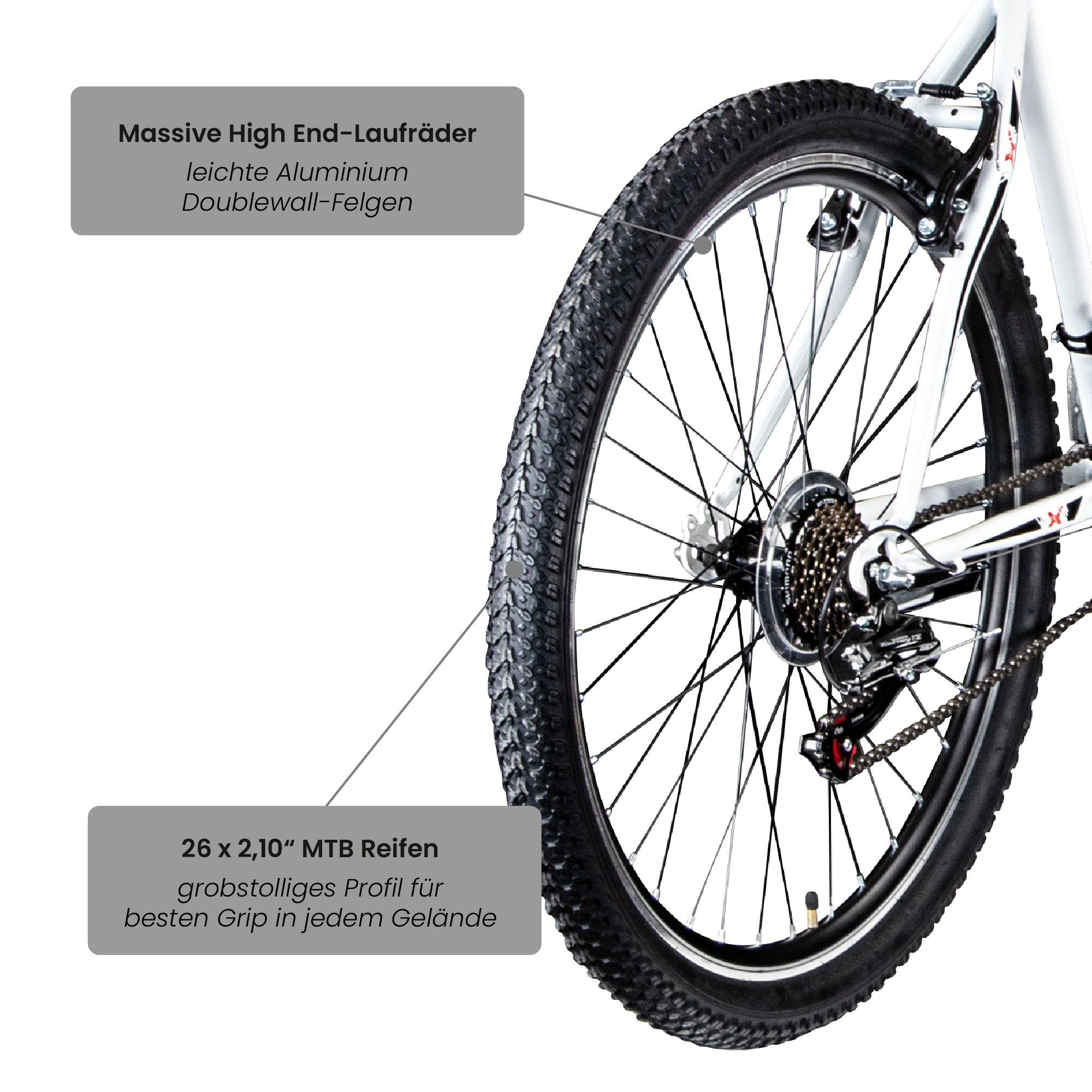 Kettenschaltung, Fahrrad Jugendfahrrad Mountainbike Mountainbike 160 Galano Hardtail Gang, MTB weiß/schwarz 21 cm ab Path,