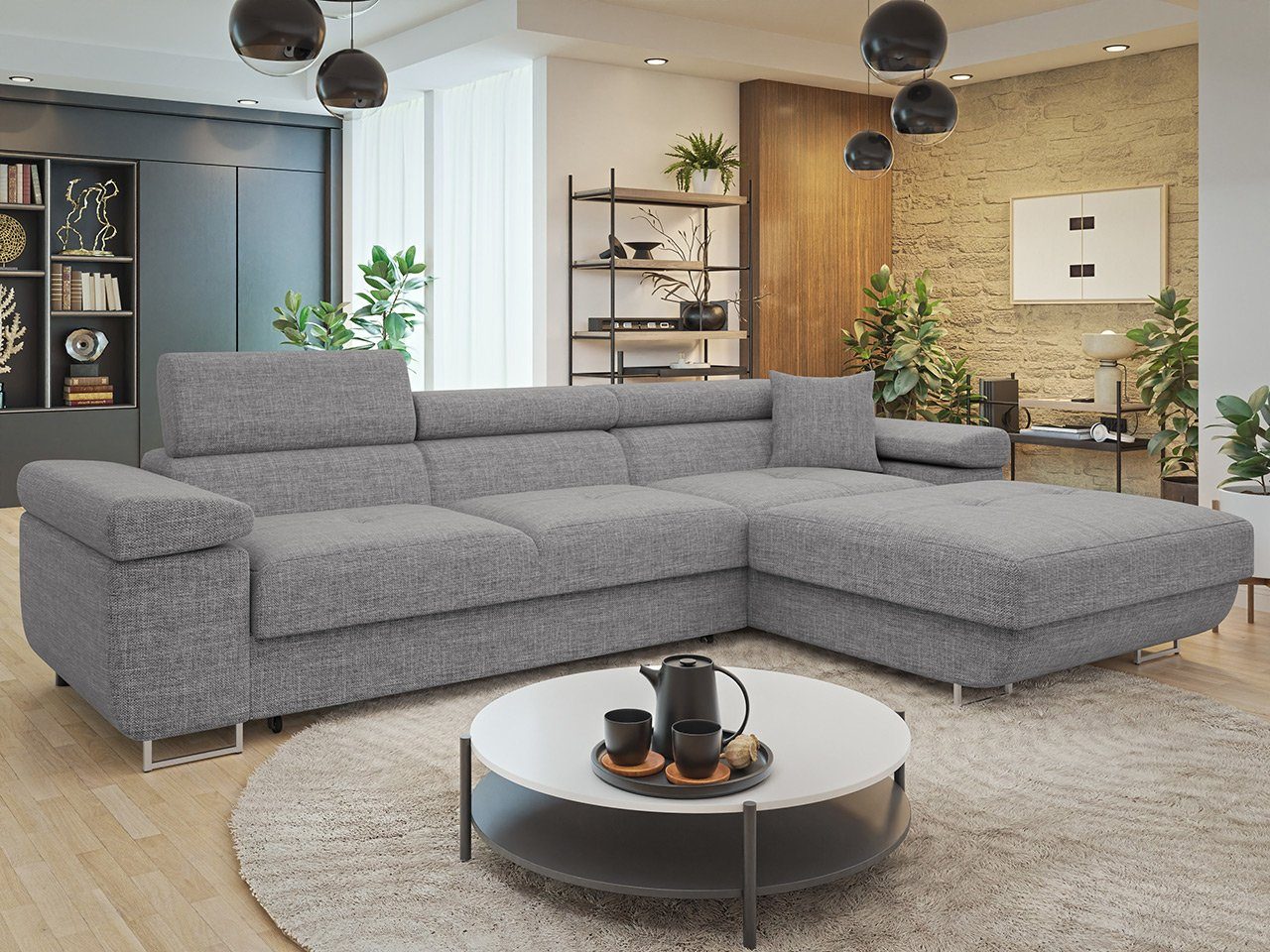 MIRJAN24 Ecksofa Torezio Mini, mit Bettkasten und Schlaffunktion, Einstellbare Kopfstützen, 280x170x70-90 cm