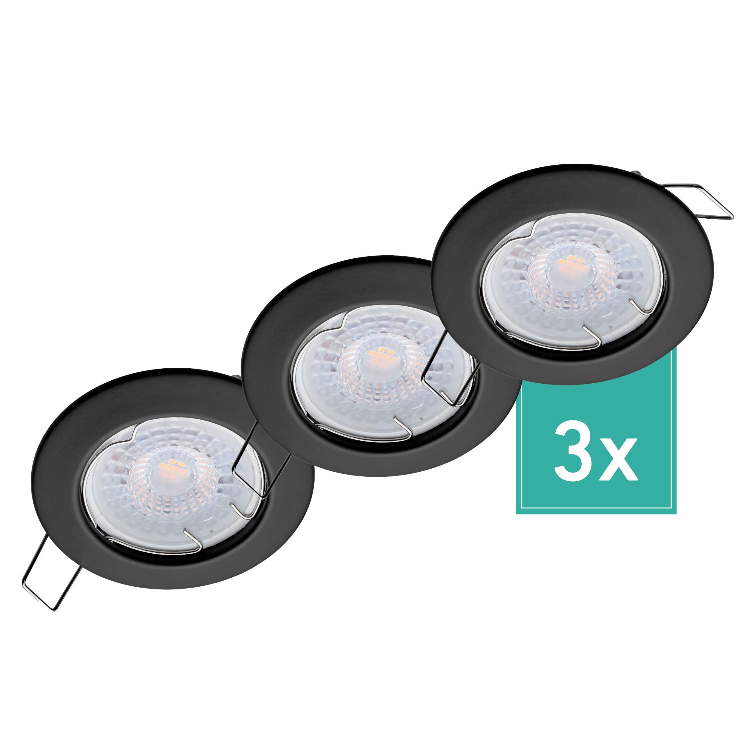 Oktaplex lighting LED Einbaustrahler Sedan Spotleuchte schwarz 3-Stufen dimmbar, 3-Step Dimmung, Leuchtmittel wechselbar, warmweiß, 3000 Kelvin 230V schwarz