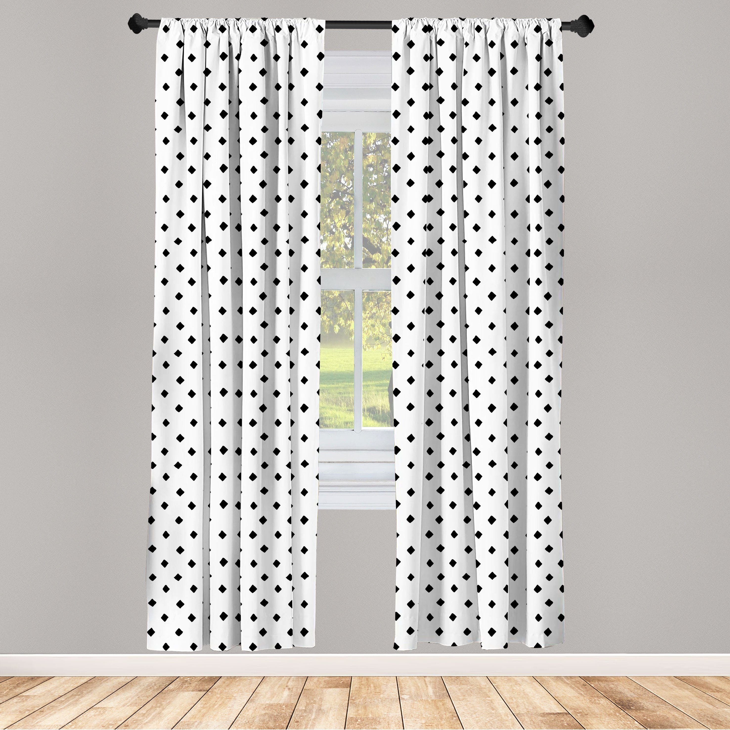 Gardine Vorhang für Wohnzimmer Schlafzimmer Dekor, Abakuhaus, Microfaser, Schwarz und weiß Rhombus-Mosaik