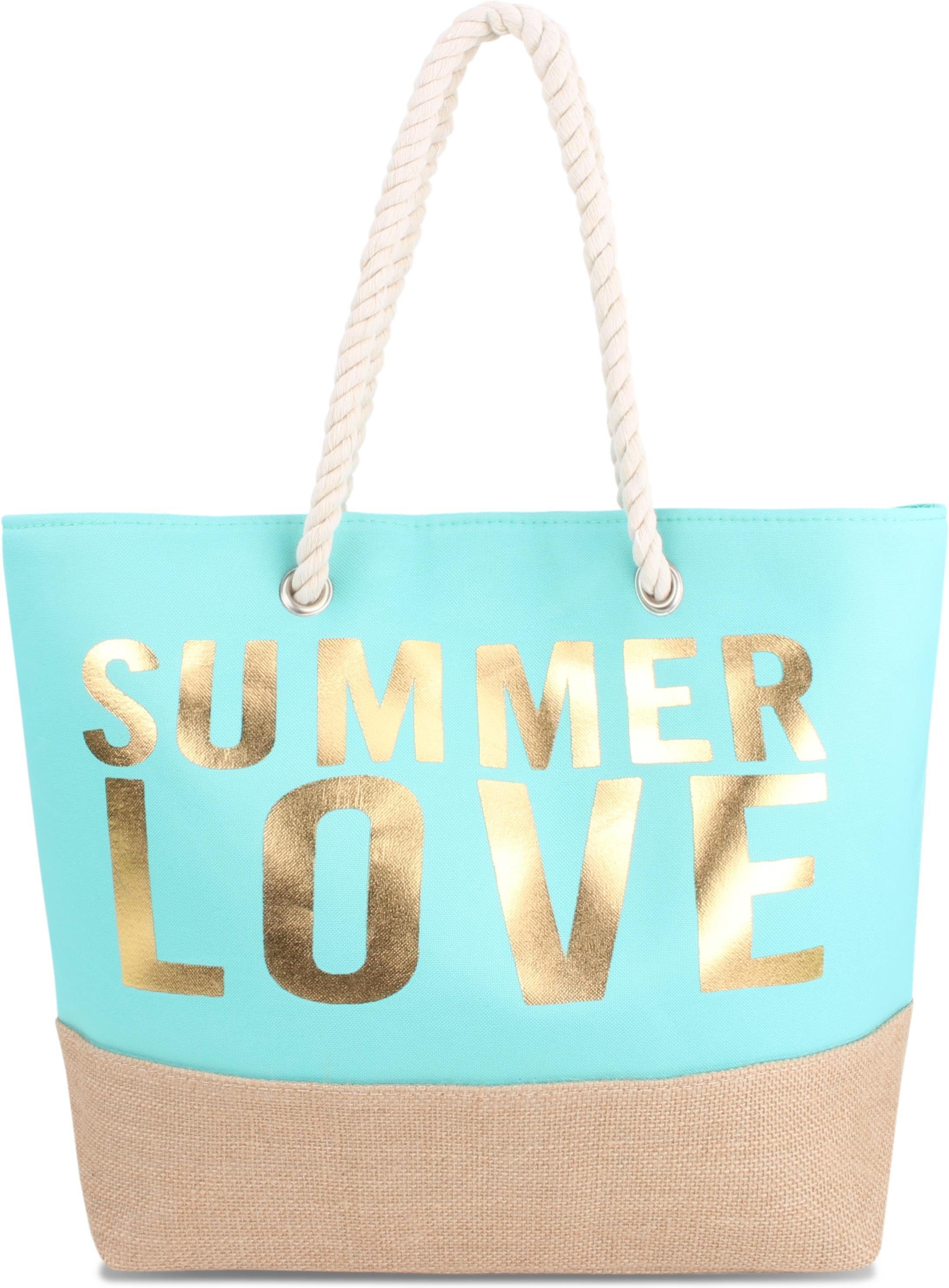 normani Strandtasche Bequeme Sommer-Umhängetasche, Strandtasche, Schultertasche als Henkeltasche tragbar Summer Love Turquoise/Gold