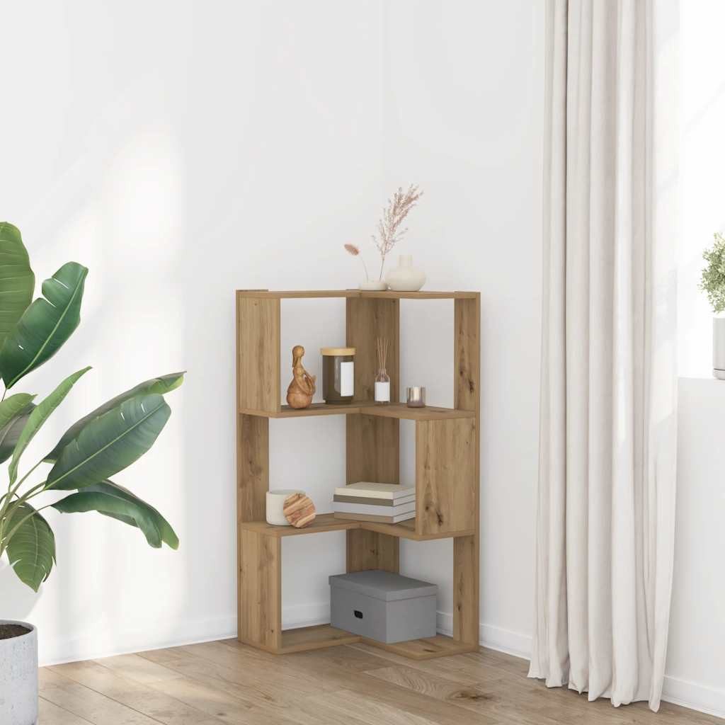 vidaXL Bücherregal Eck-Bücherregal 3 Böden Artisan-Eiche 50x50x102cm Holzwerkstoff, 1-tlg.