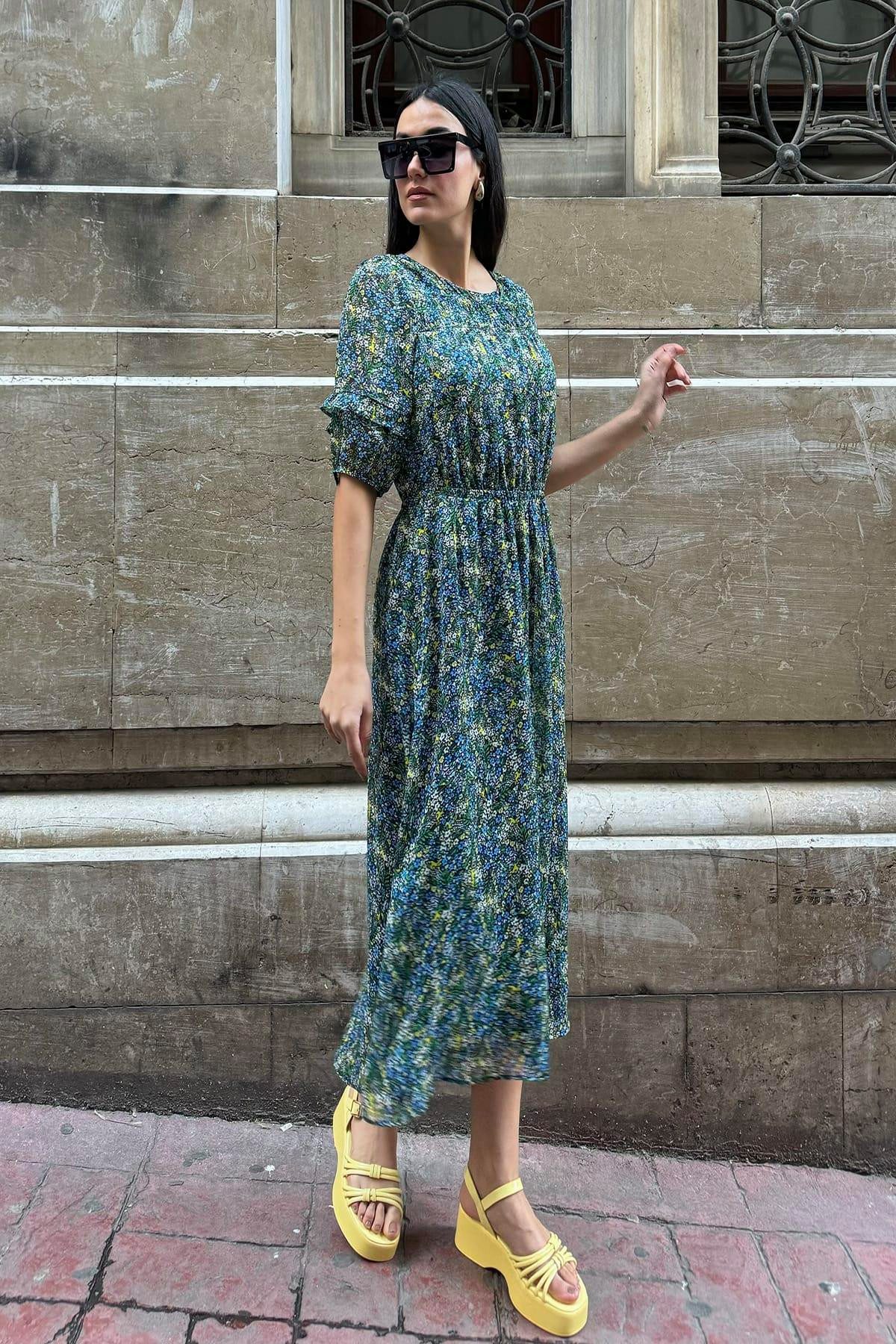 For You Moda Midikleid Grünes Chiffon günstig online kaufen
