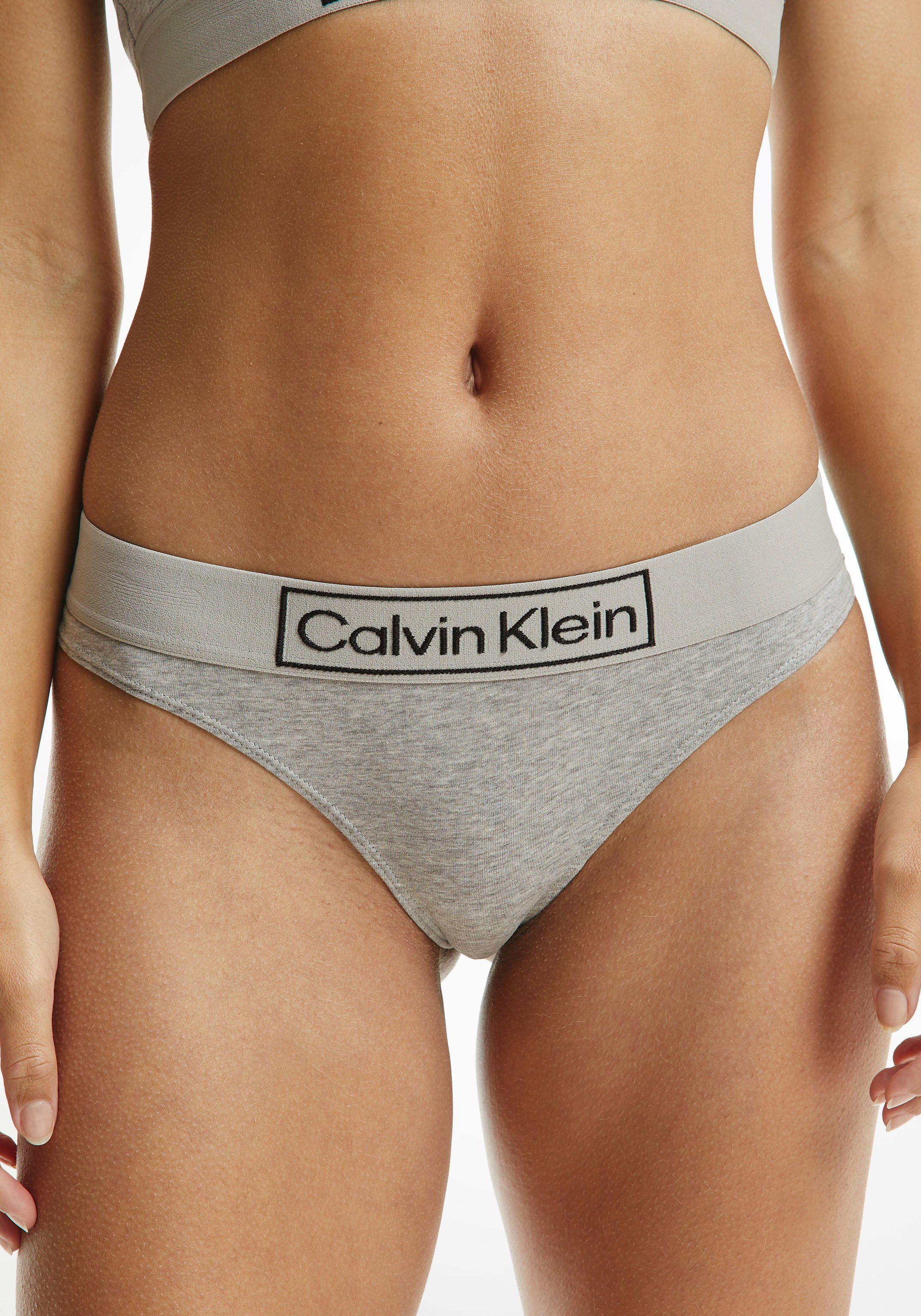 Calvin Klein Underwear String mit Logoschriftzug am Bund grau