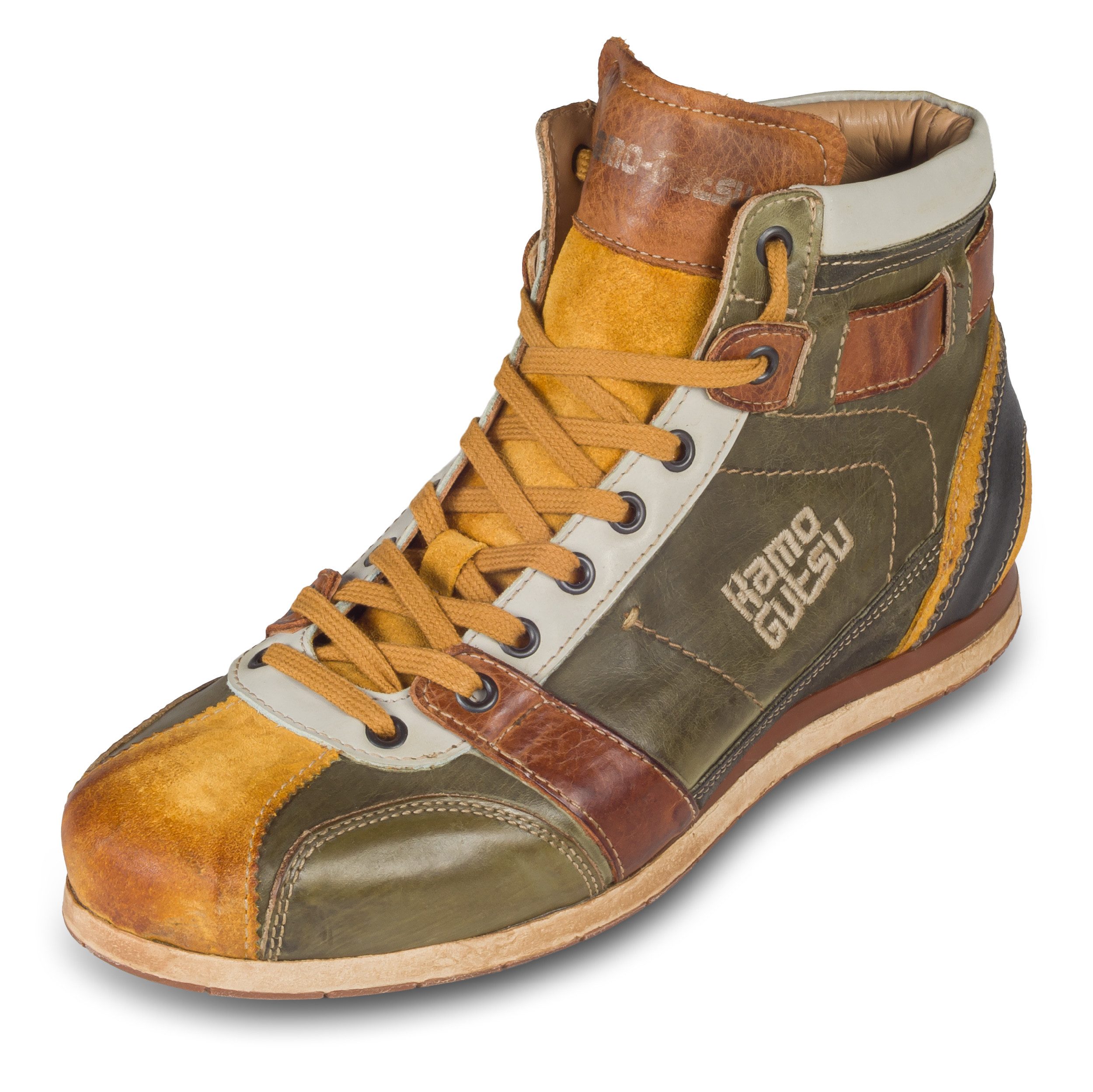 Kamo-Gutsu Herren Sneaker Stiefel Leder grün/gelb günstig online kaufen