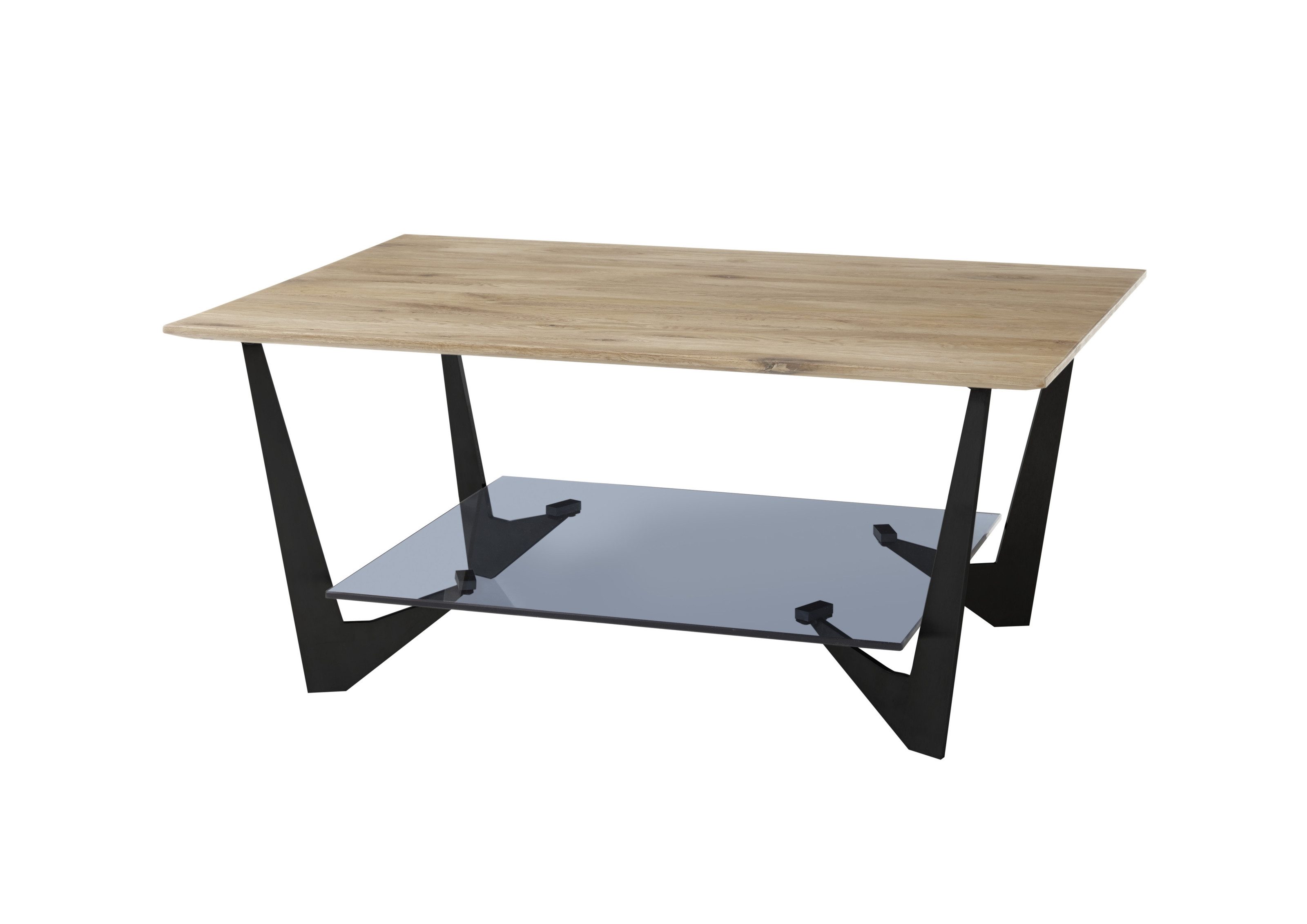freiraum Couchtisch LEON, in Eiche, Massivholz / Glas / Metall - 90x40x60cm (BxHxT)