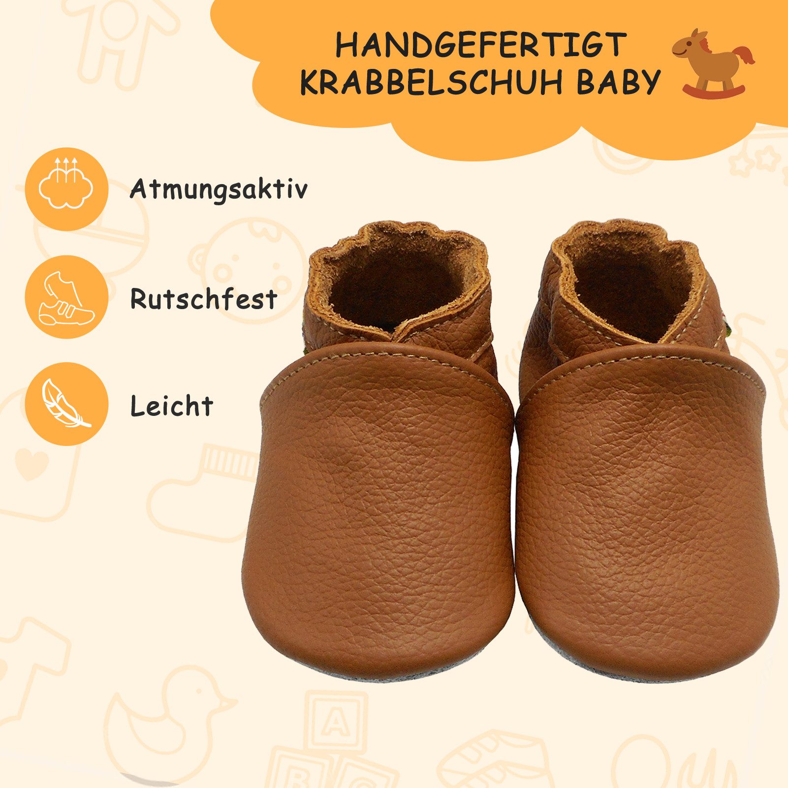 Yalion Yalion Leder Baby-Lauflernschuhe, weich, rutschfest, handgefertigt Krabbelschuh