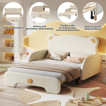 MODFU Kinderbett Polsterbett Tagesbett Doppelbett Bett (Ausziehbett mit weichen Schutzkanten, mit Holzlatten, Samt, 140x110cm&140x200cm), ohne Matratze