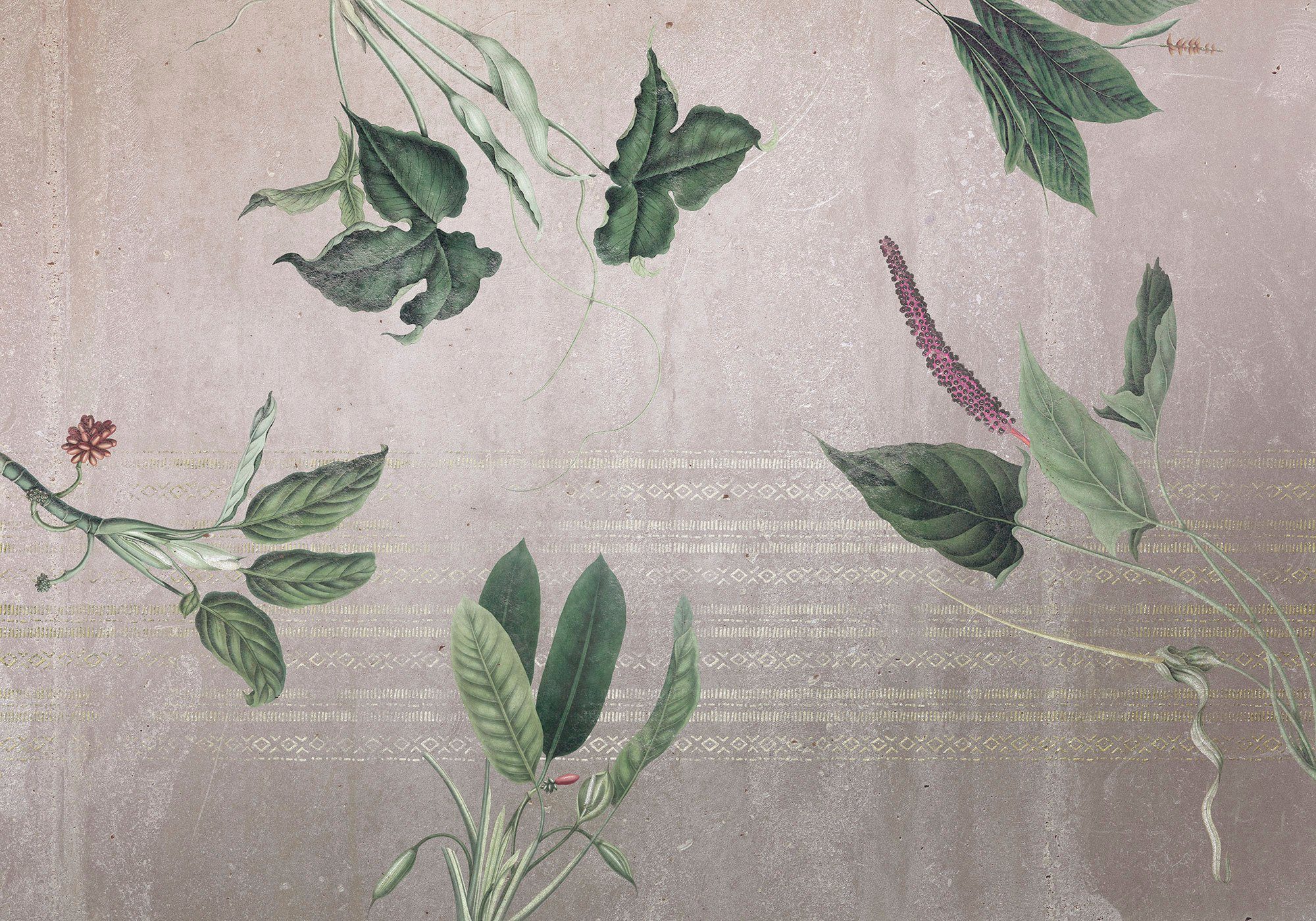 Komar Vliestapete Digitaldruck Vlies - Tropic Concrete - Größe 400 x 280 cm, glatt, bedruckt, Wohnzimmer, Schlafzimmer