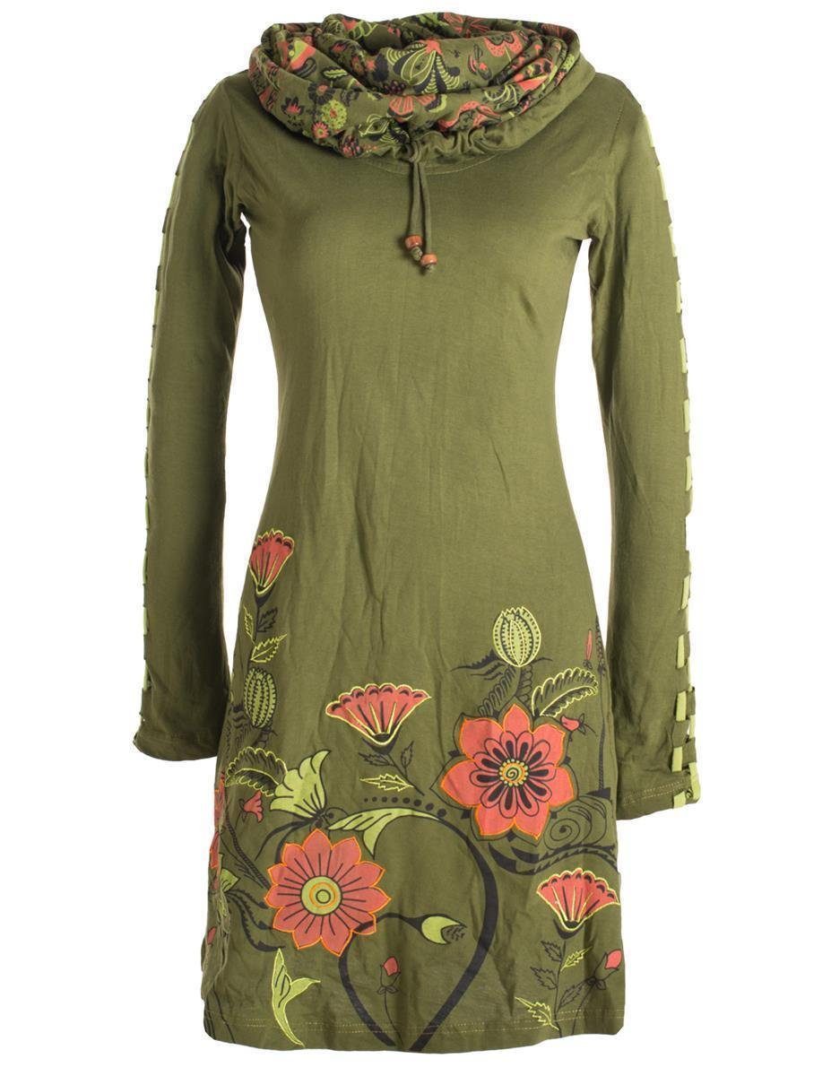 Vishes Midikleid Langärmliges Blumenkleid mit Schalkragen Hippie, Boho, Elfen Style