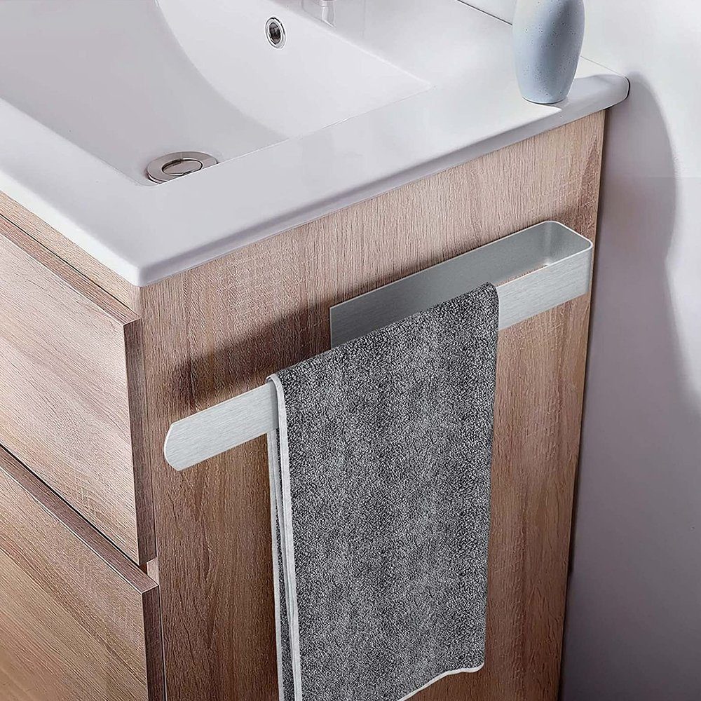 Edelstahl Handtuchhalter Selbstklebend NUODWELL Gebürstetes Stück zum Bohren 2 und Handtuchhalter ohne Silber