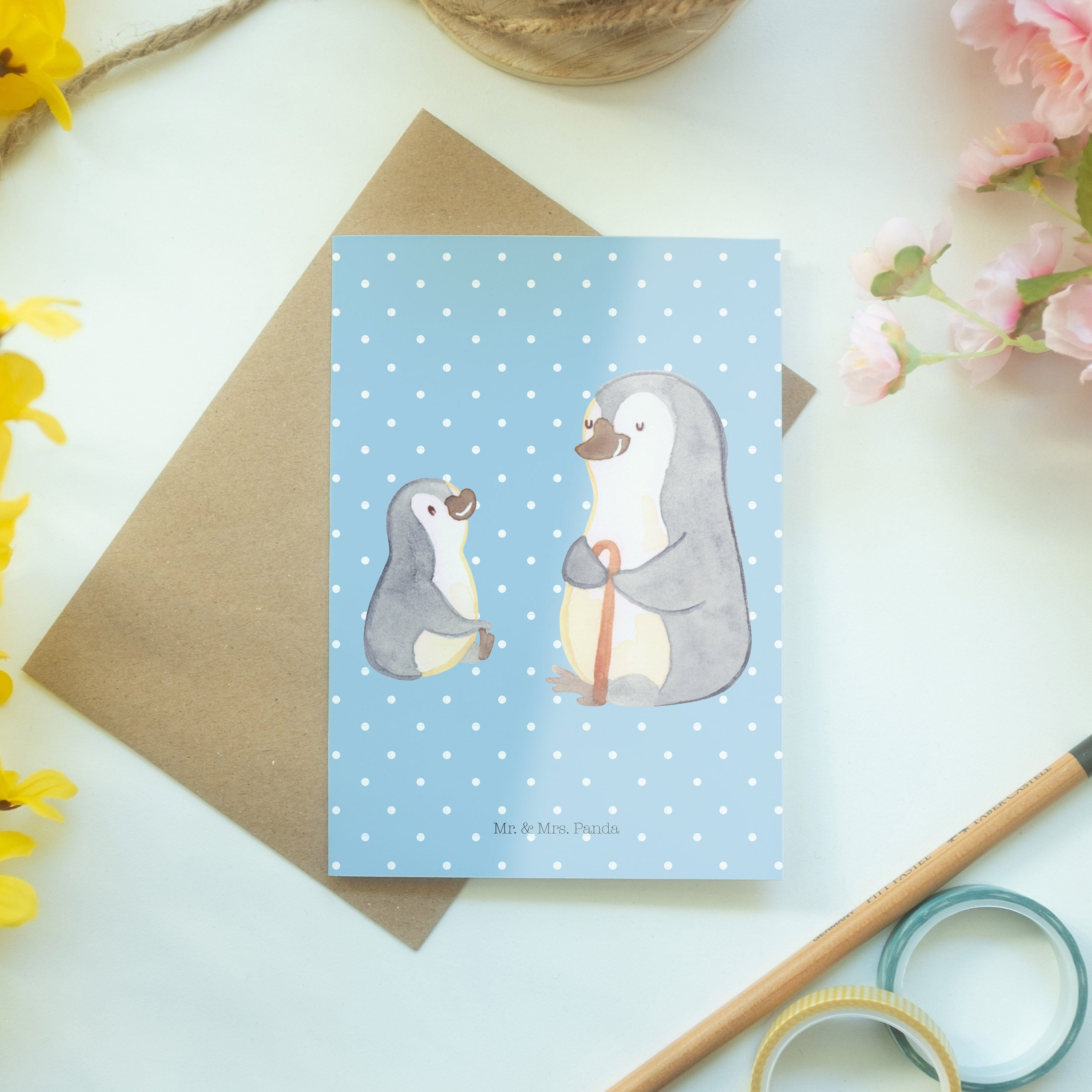 Lieblingsopa, Mrs. Pinguin - Mr. - Enkel Grußkarte Panda Opa Geschenk, Pastell & Klappkarte Blau