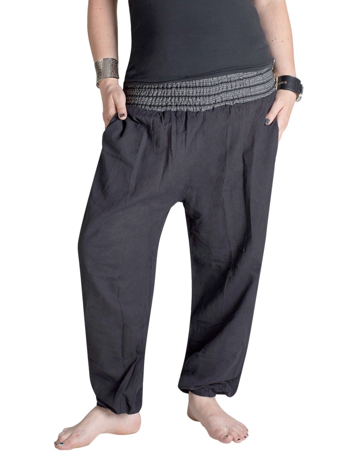 Vishes Haremshose Chino Haremshose mit dehnbarem gestreiften Bund Ethnohose, Festivalhose