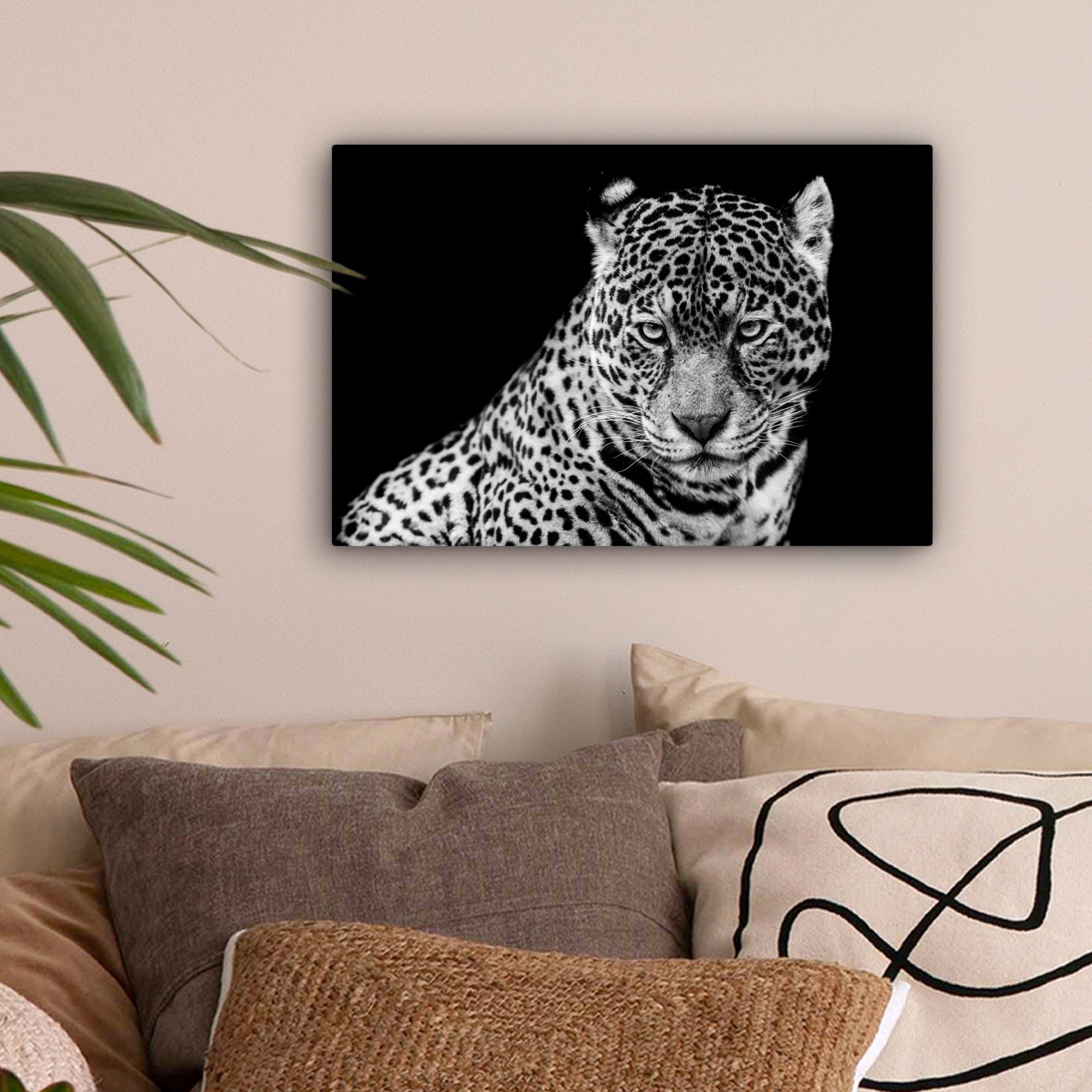 OneMillionCanvasses® Leinwandbild Leopard - Tiere - Schwarz - Weiß - Porträ günstig online kaufen