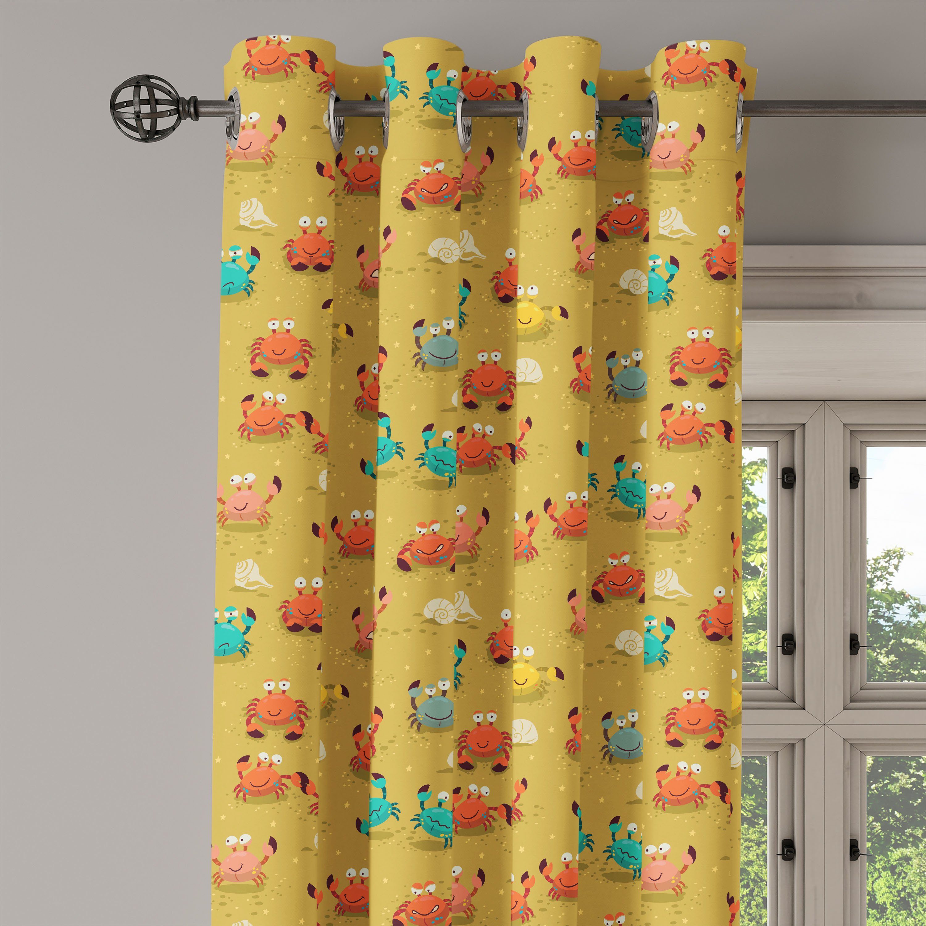 Abakuhaus, Wohnzimmer, und Karikatur für Gardine Schlafzimmer Shells Star Dekorative 2-Panel-Fenstervorhänge Muster