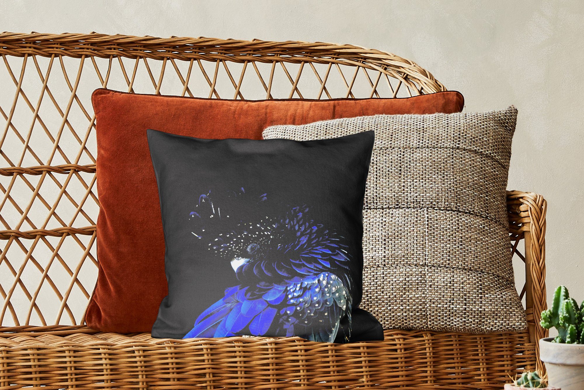 Füllung für Dekokissen MuchoWow Kakadu Blauer Schlafzimmer, Hintergrund, Deko, dunklem Sofakissen Zierkissen Wohzimmer, mit mit