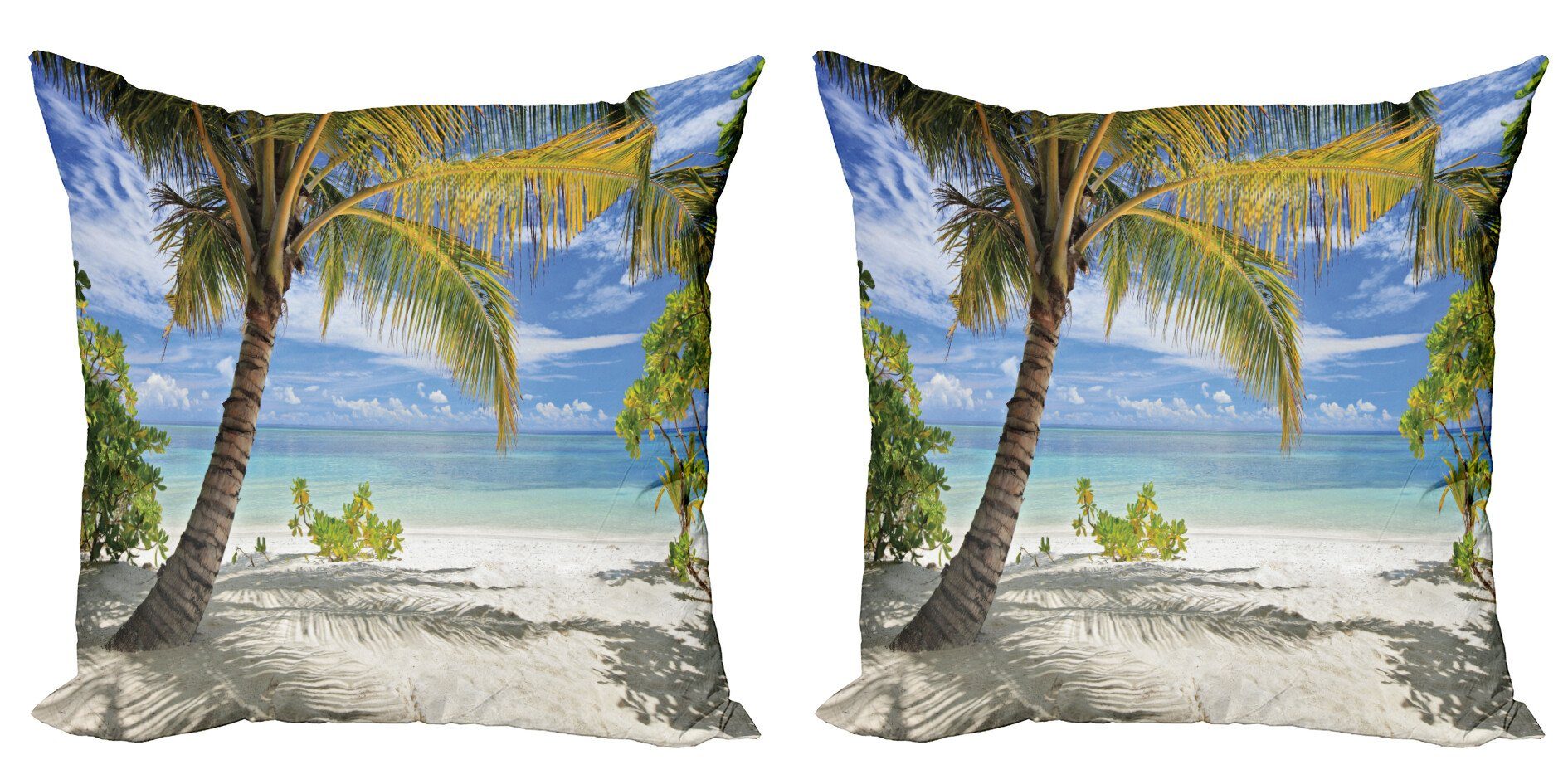 Palmen (2 Accent Kissenbezüge Stück), Abakuhaus Modern Doppelseitiger Küste Tropisch Digitaldruck,