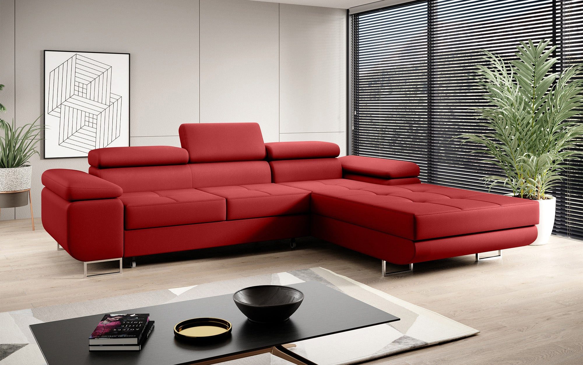 Luxusbetten24 Schlafsofa Designer Sofa Calvera in Kunstleder, mit Stauraum und Schlaffunktion