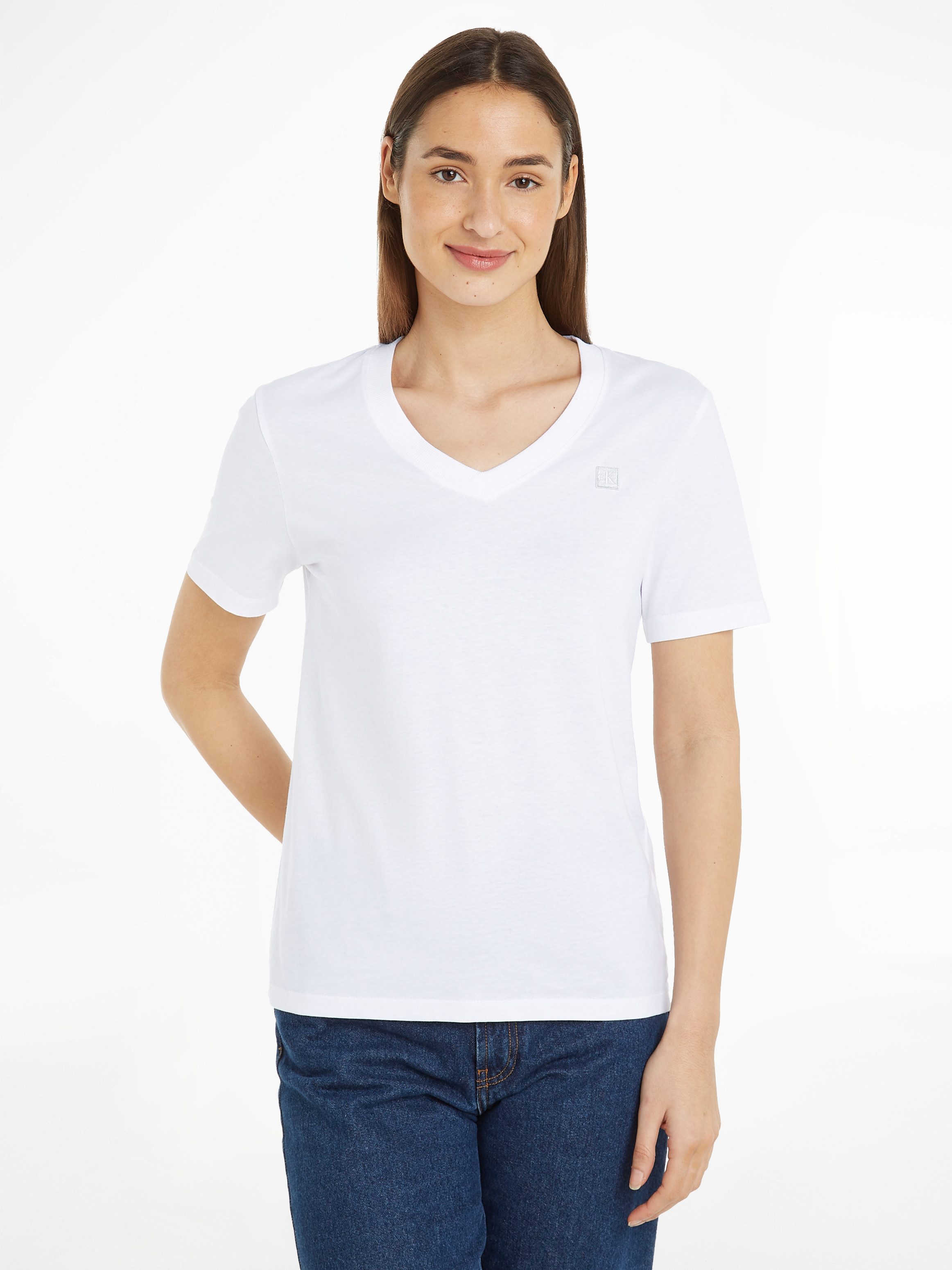 Calvin Klein Jeans T-Shirt CK EMBRO BADGE V-NECK TEE mit Logomarkenlabel