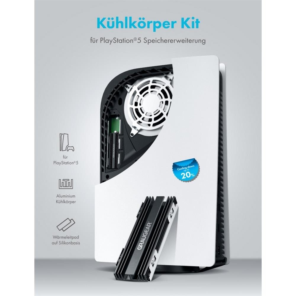 GRAUGEAR Computer-Kühler Kühlkörper Kit für PlayStation 5 Speichererweiterung, SSD M.2NVMe2280 Aluminium, 2 Wärmeleitpads, PS5 Kühlung
