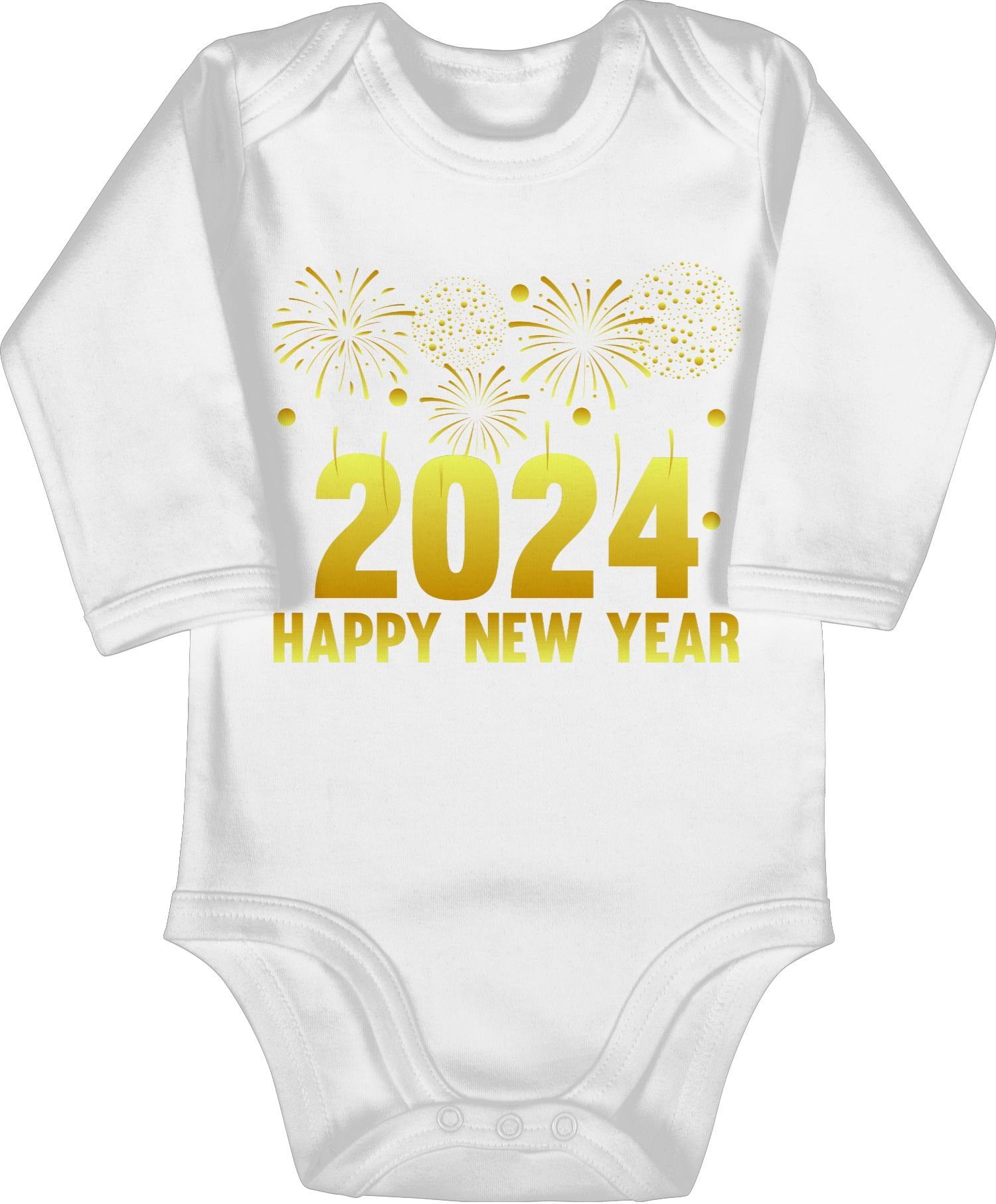 New Baby 2024 2 Feuerwerk Shirtracer Weiß Year Shirtbody Silvester Happy gold